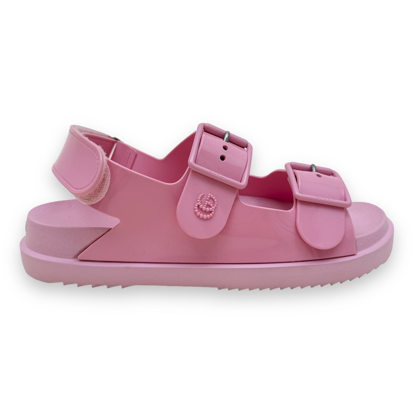 GUCCI LOGO-EMBOSSED RUBBER SANDALS PINK UK5