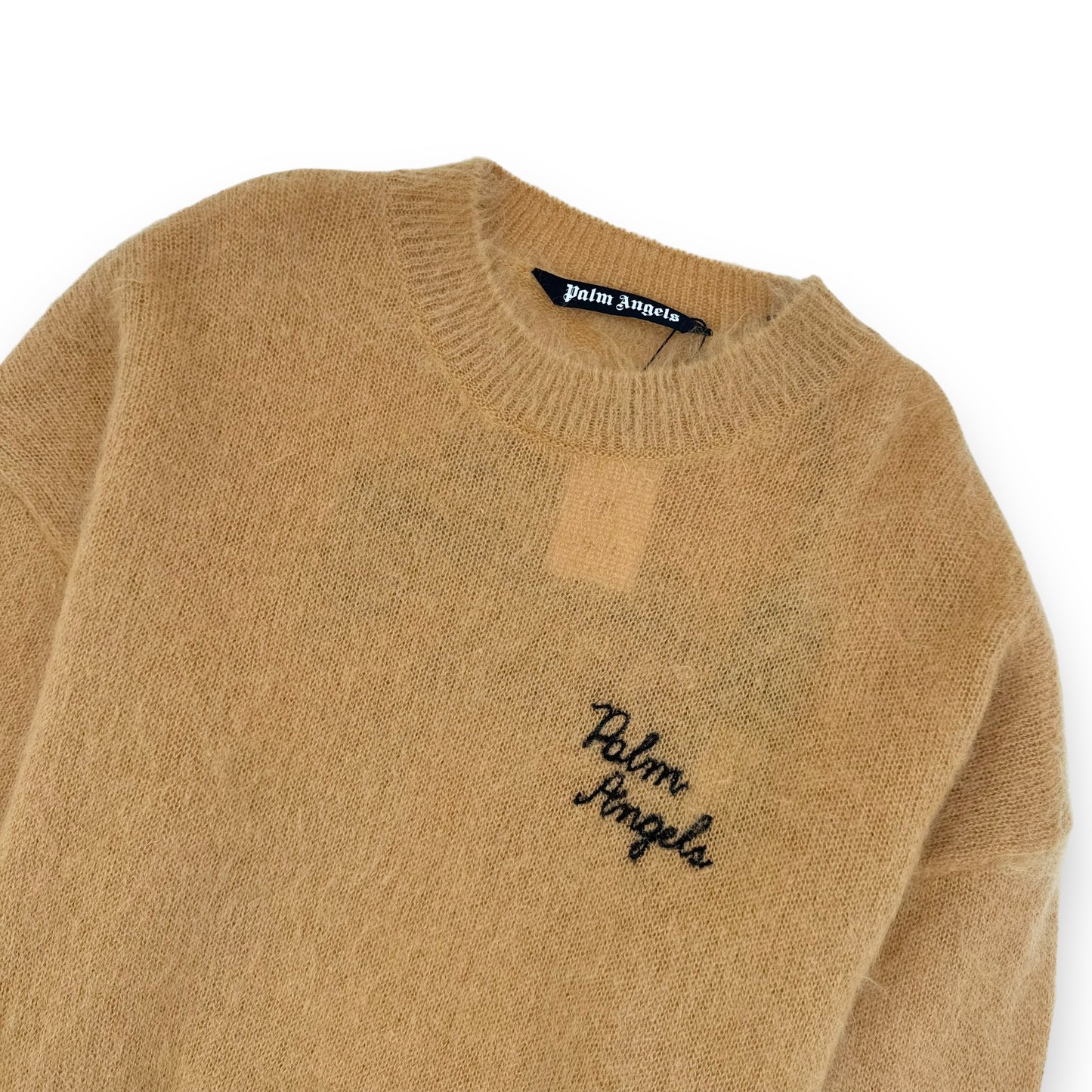 PALM ANGELS MOHAIR PALM-MOTIF CREW-NECK SWEATER BEIGE / YELLOW L