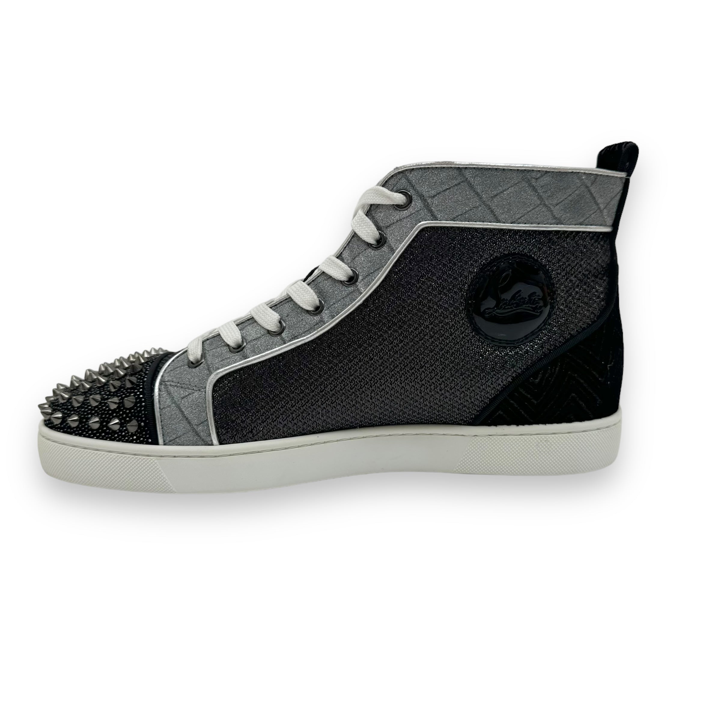 CHRISTIAN LOUBOUTIN LOU SPIKES ORLATO FLAT SNEAKER BLACK / SILVER UK11