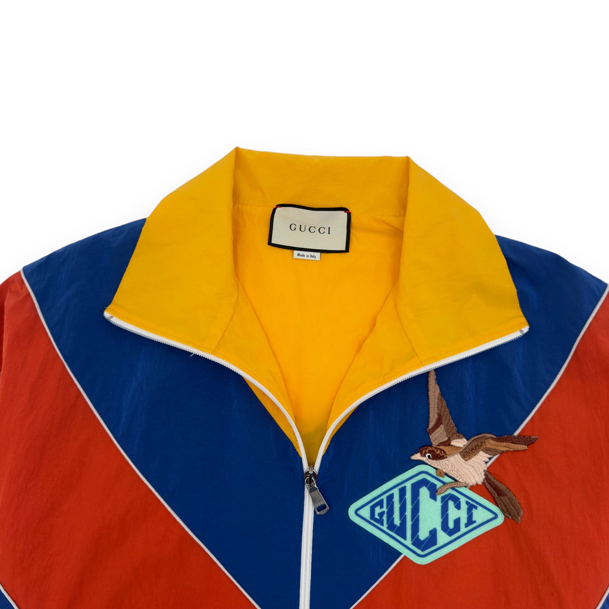 GUCCI APPLIQUÉD COLOUR-BLOCK SHELL JACKET MULTICOLOURED XL