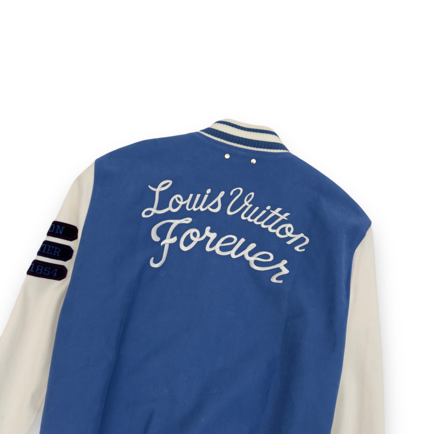 LOUIS VUITTON X FRAGMENT SS17 LV VARSITY JACKET BLUE / WHITE L