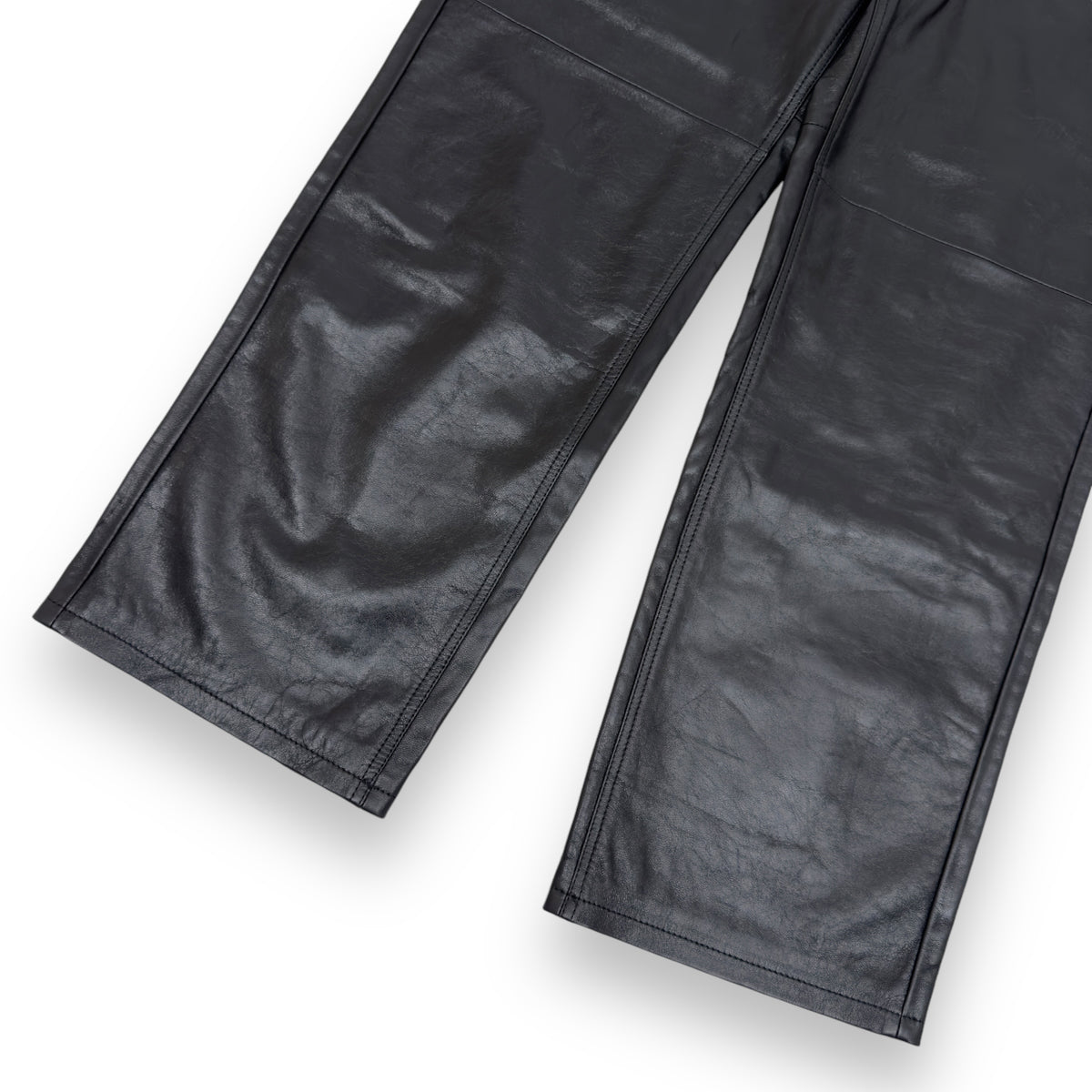 DRIES VAN NOTEN LEATHER STRAIGHT LEG TROUSERS 34"