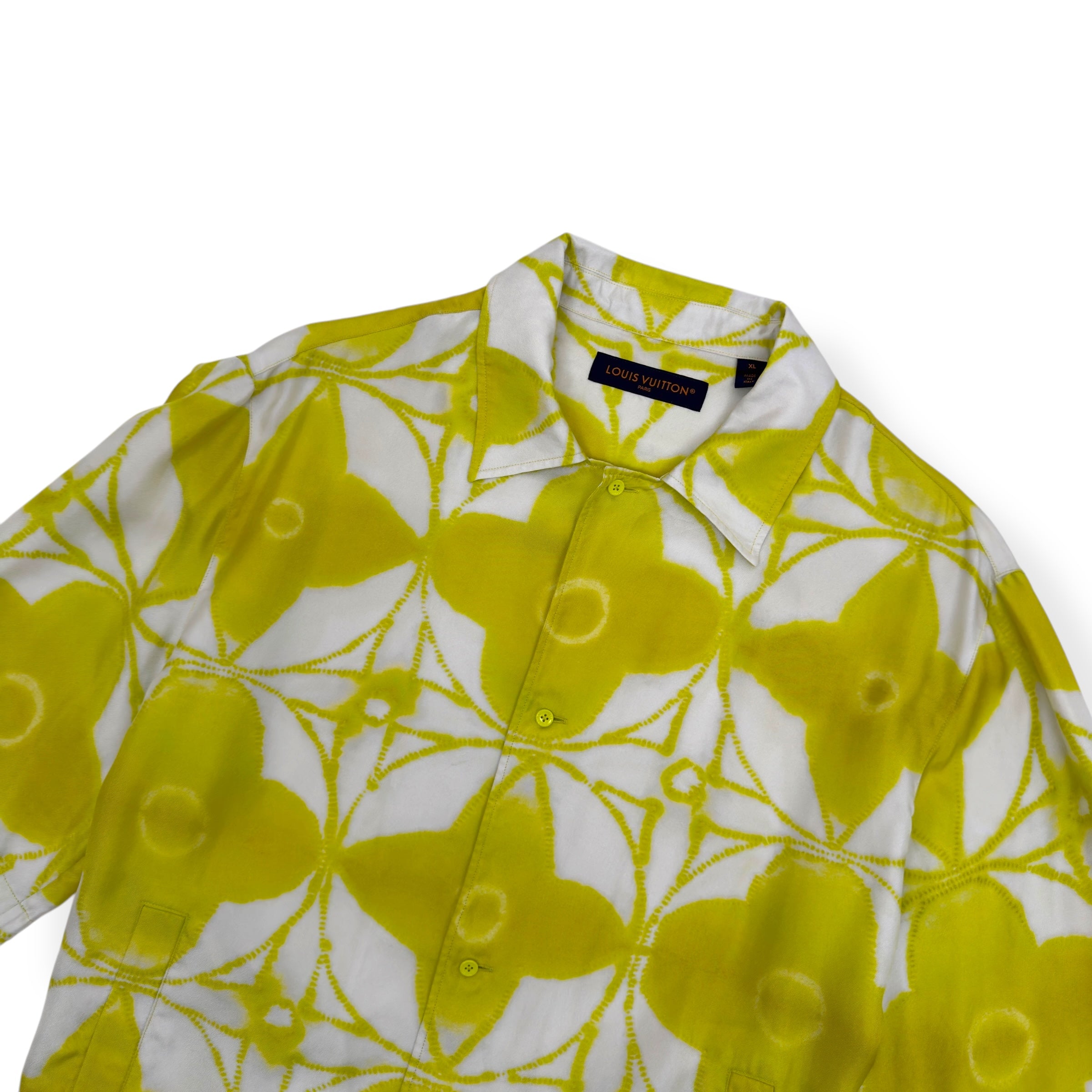 LOUIS VUITTON SHIBORI SHORT-SLEEVE SILK SHIRT YELLOW / WHITE XL