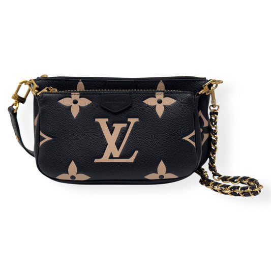 LOUIS VUITTON MULTI POUCHETTE ACCESSORIES MONOGRAM EMPREINTE LEATHER BAG BLACK / CREAM