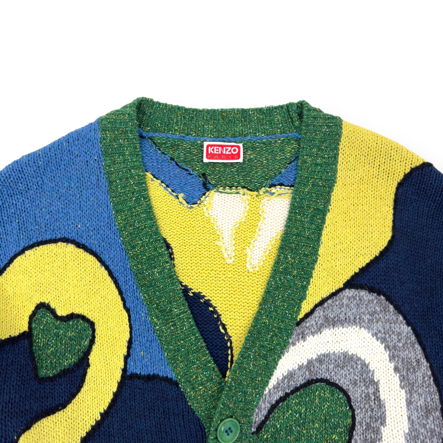 KENZO PARIS V-NECK ABSTRACT CARDIGAN GREEN / YELLOW L