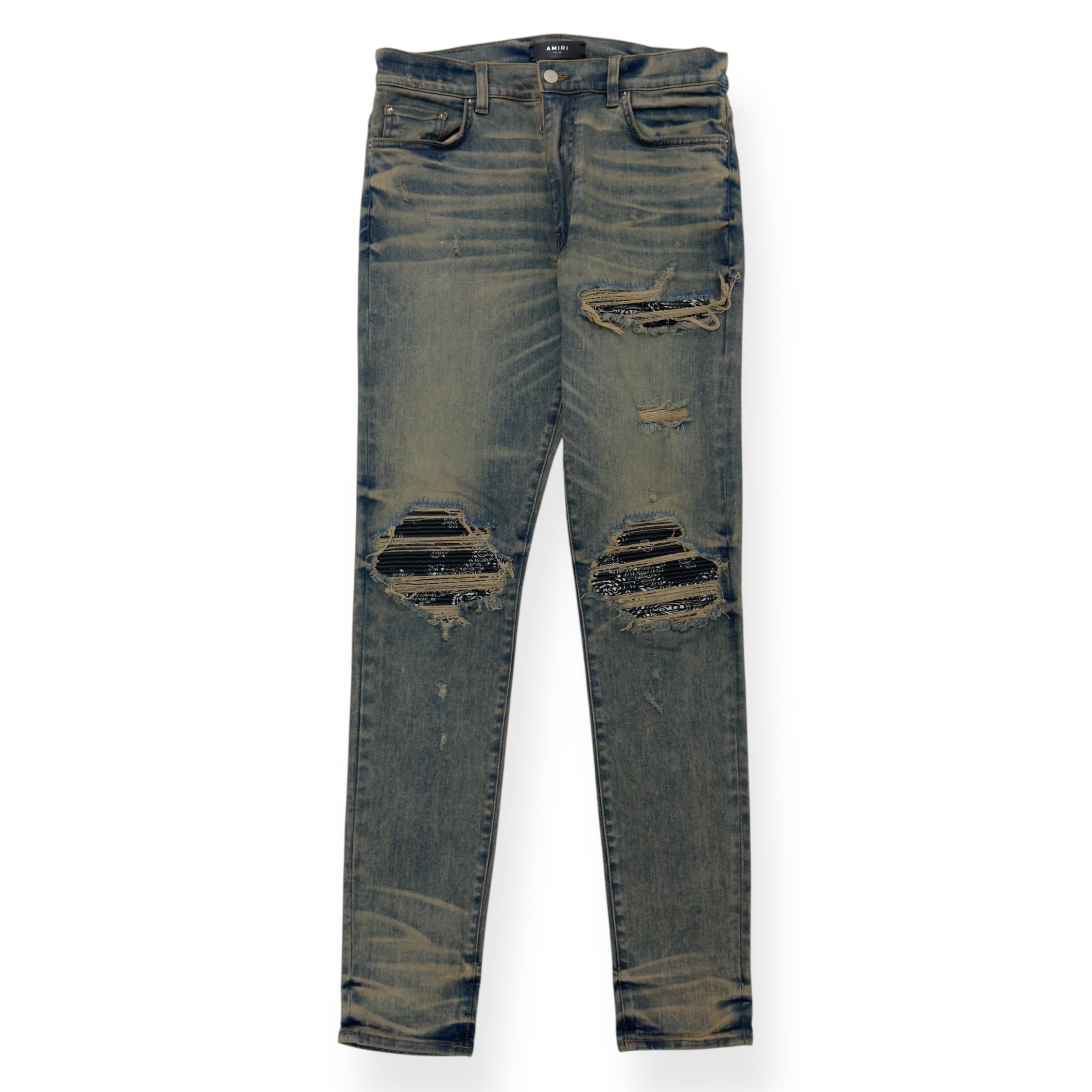 AMIRI BANDANA DISTRESSED SKINNY DENIM JEANS W34”
