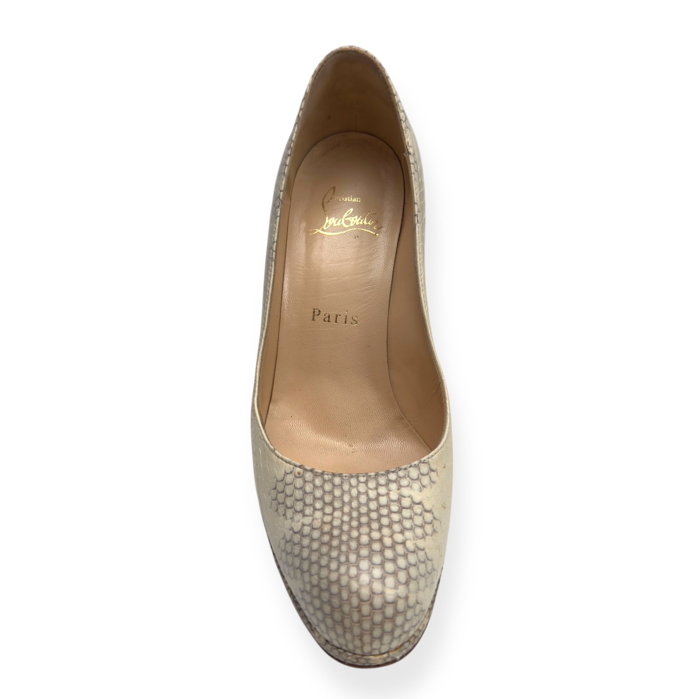 CHRISTIAN LOUBOUTIN 140MM ROCCIA WATER SNAKE BIANCA PUMPS 36 / UK3