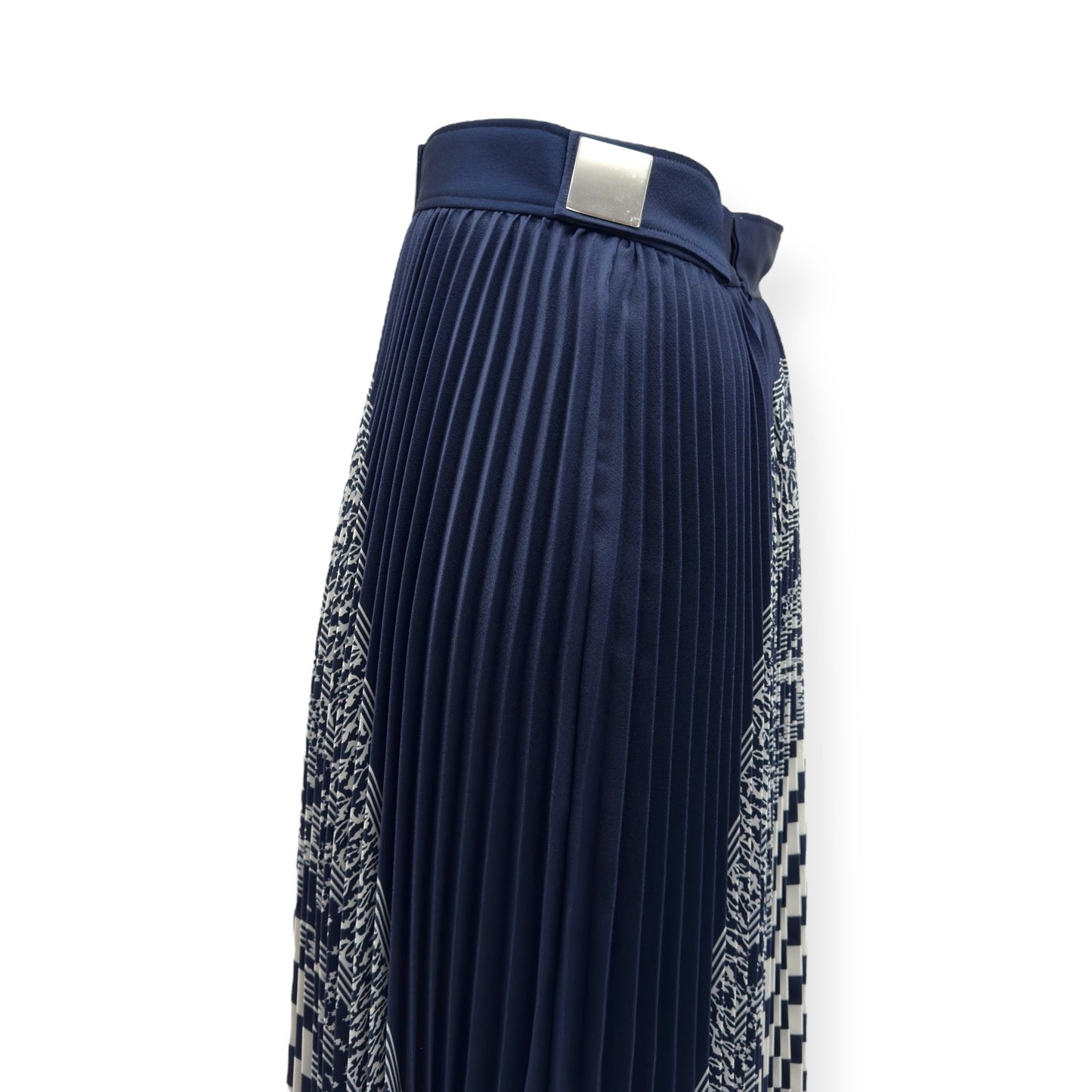 CARVEN PLEATED ABSTRACT LONG SKIRT BLUE 40 / UK12