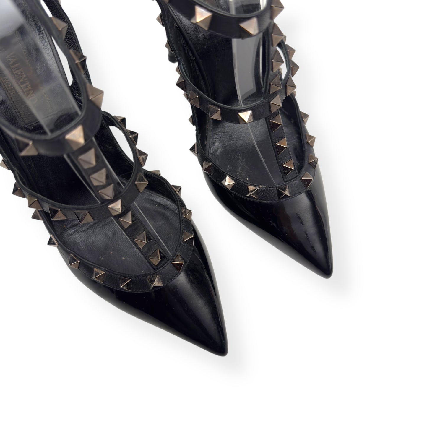VALENTINO GARAVANI ROCKSTUD PATENT LEATHER HEELS NOIR 38 / UK5
