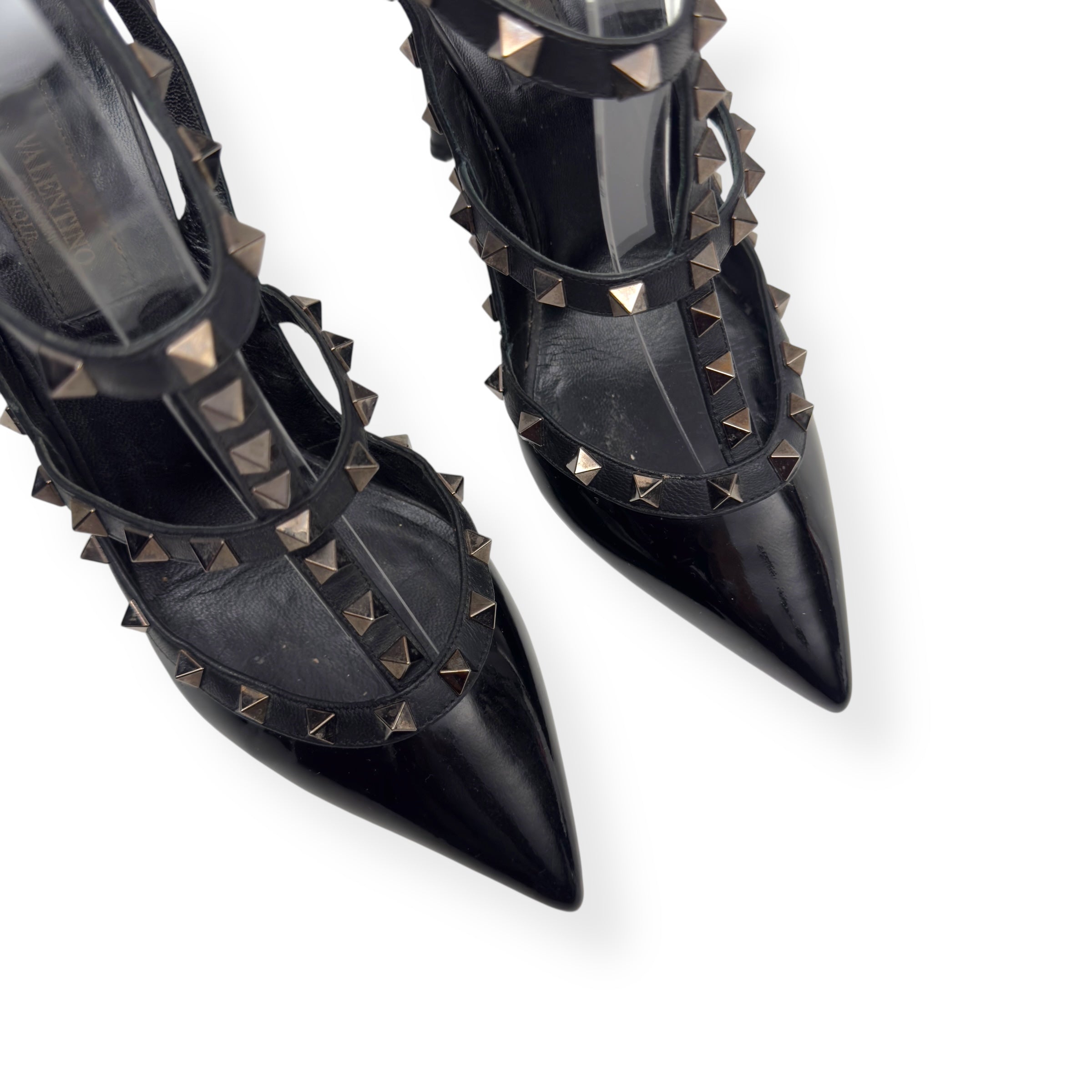 VALENTINO GARAVANI ROCKSTUD PATENT LEATHER HEELS NOIR 38 / UK5