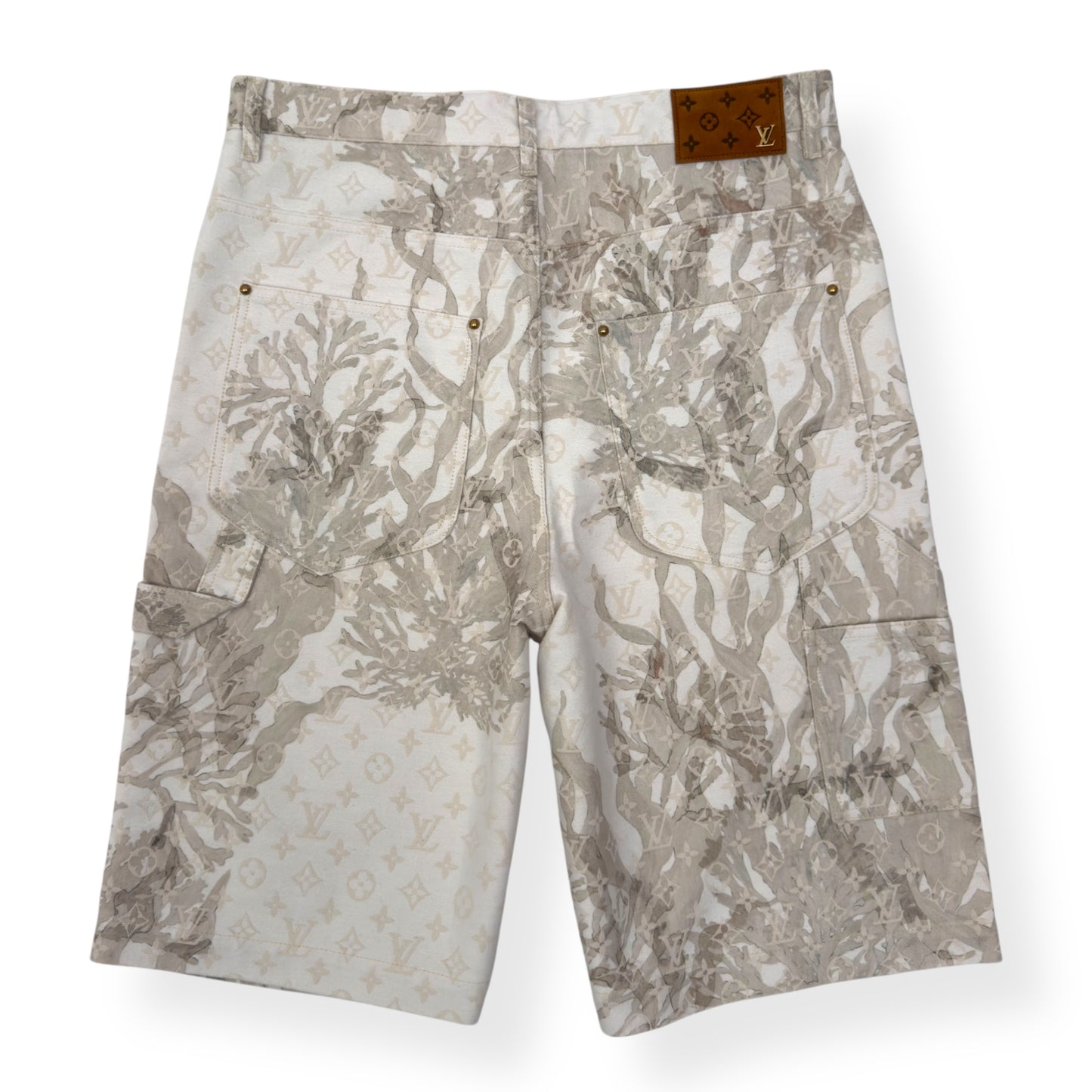 LOUIS VUITTON BERMUDA MONOGRAM CARPENTER DENIM SHORTS BEIGE W33”