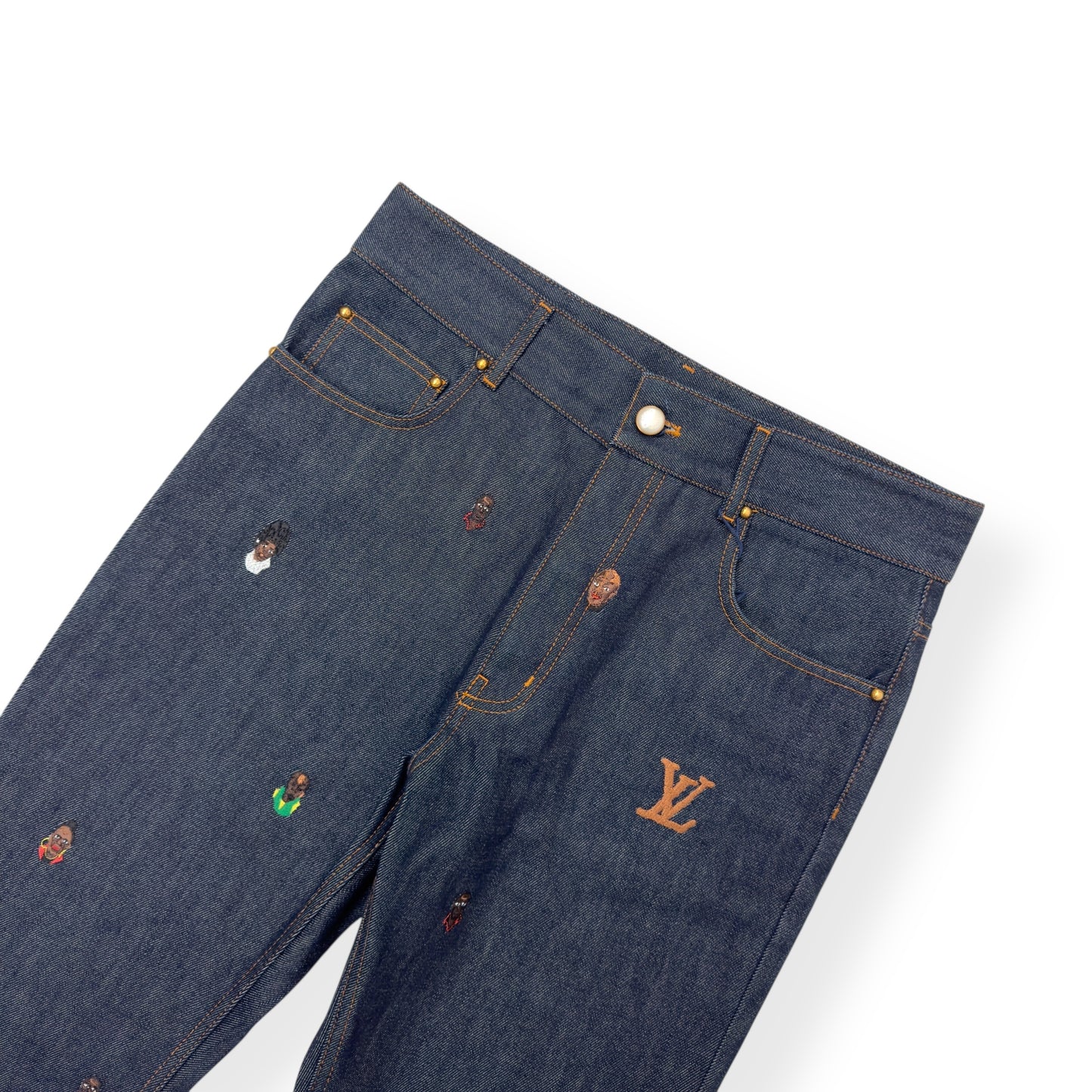 LOUIS VUITTON EMBROIDERED BOOTCUT DENIM TROUSERS INDIGO BLUE W30”