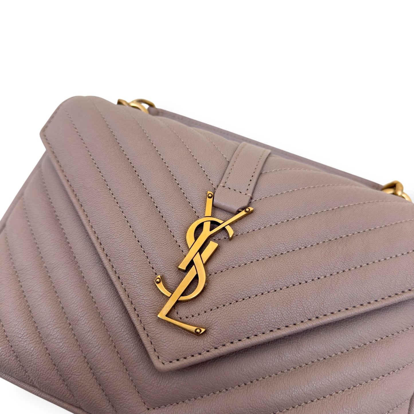 SAINT LAURENT COLLEGE LEATHER SHOULDER BAG BEIGE M