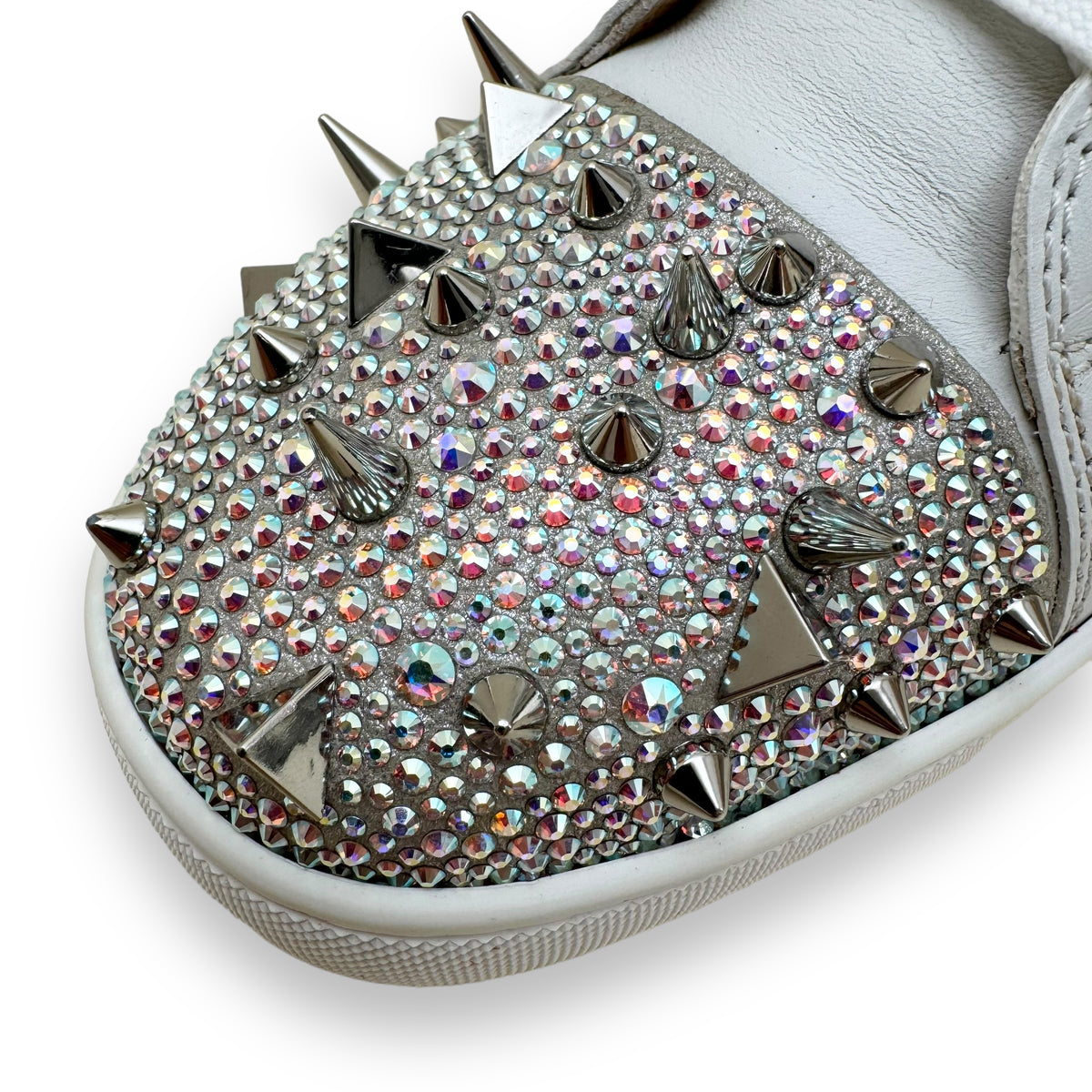 CHRISTIAN LOUBOUTIN PIK SPIKE HIGH TOP SNEAKER WHITE / SILVER UK8