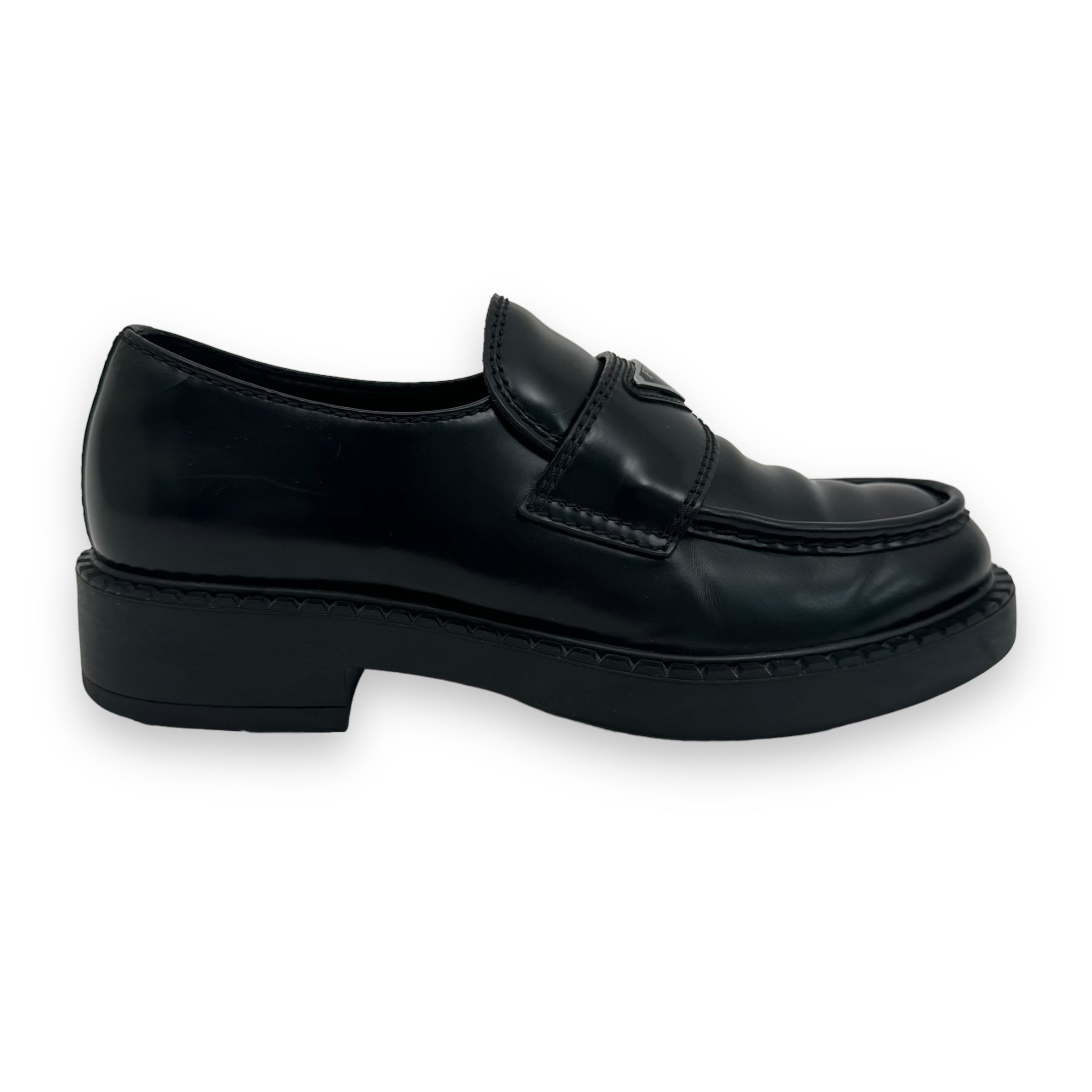 PRADA BRUSHED LEATHER LOAFERS BLACK UK6.5