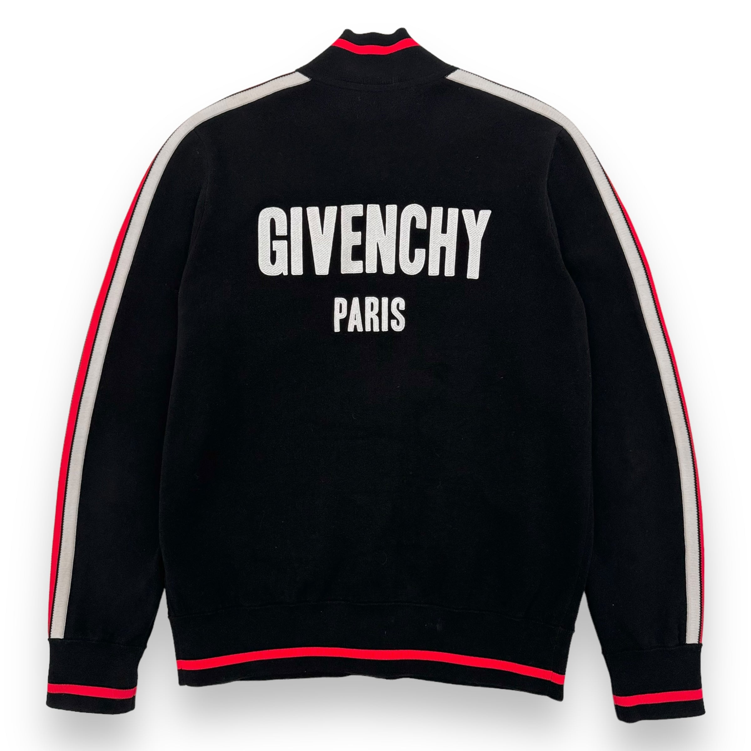 GIVENCHY KNITTED WOOL LOGO EMBROIDERED BOMBER JACKET BLACK / RED L