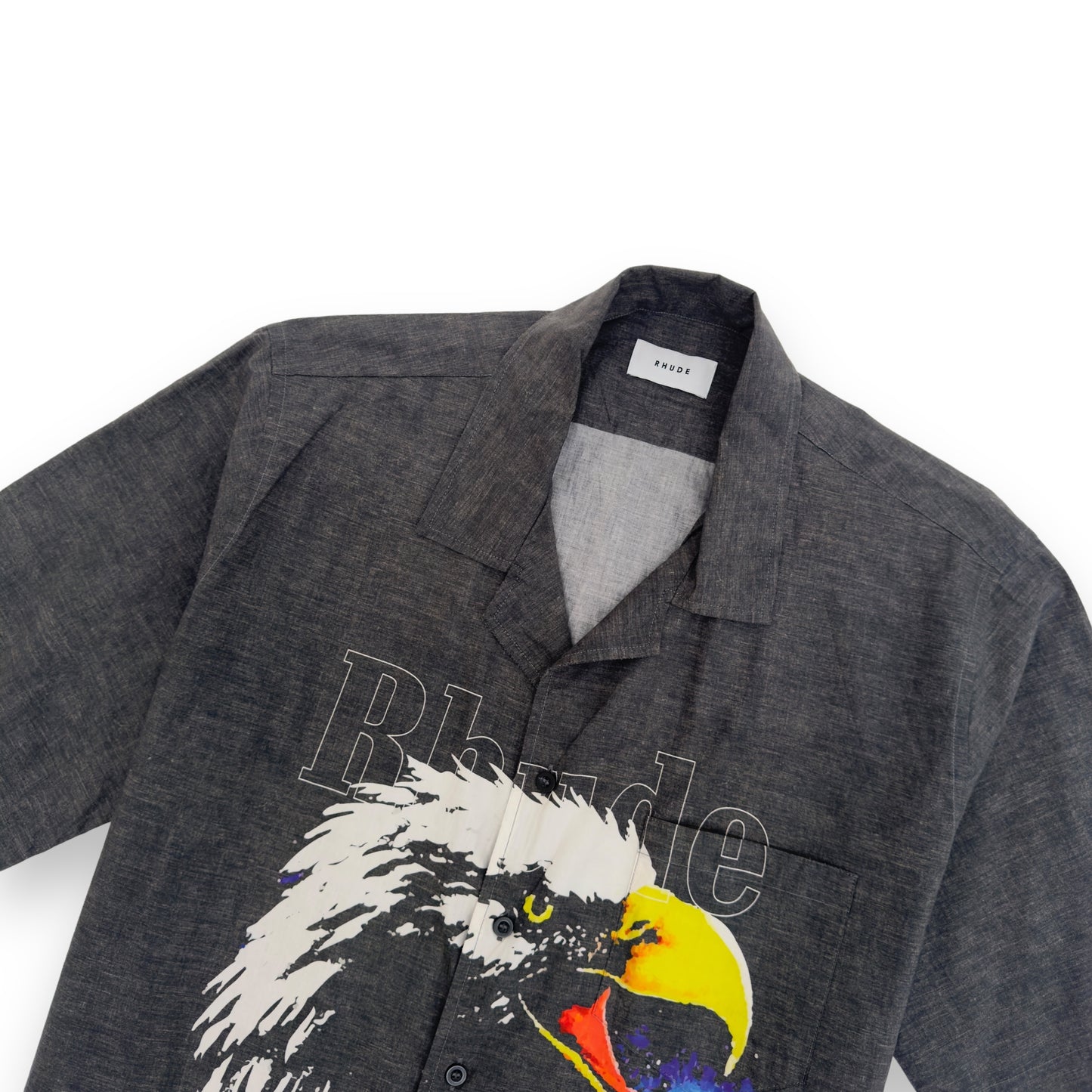 RHUDE EAGLE-PRINT BOWLING SHIRT GREY M