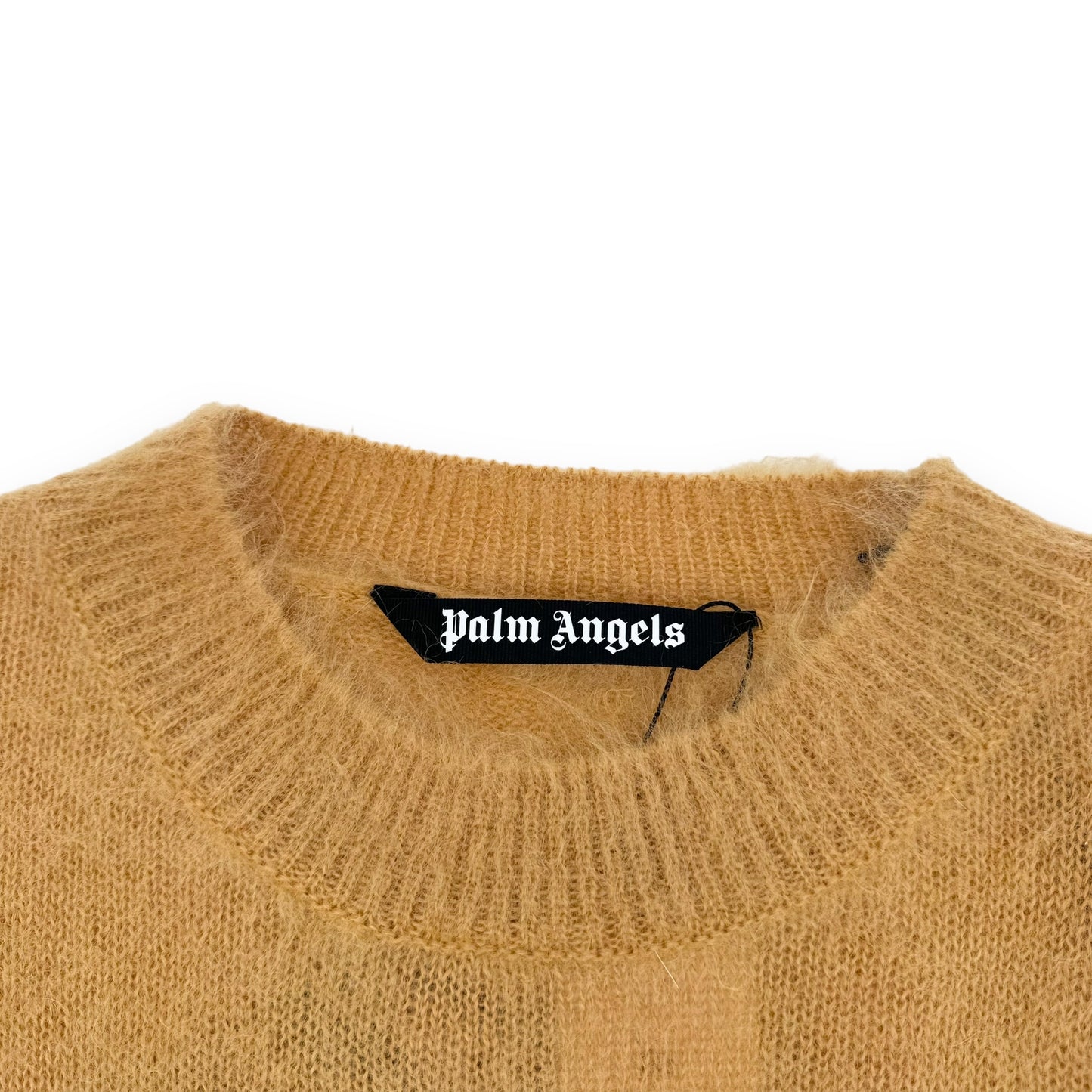 PALM ANGELS MOHAIR PALM-MOTIF CREW-NECK SWEATER BEIGE / YELLOW L