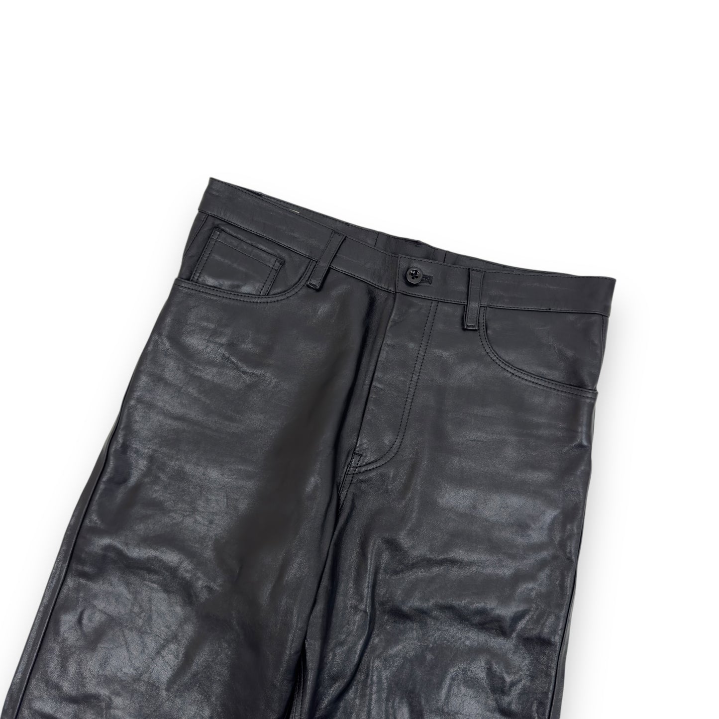 DRIES VAN NOTEN LEATHER STRAIGHT LEG TROUSERS 34"