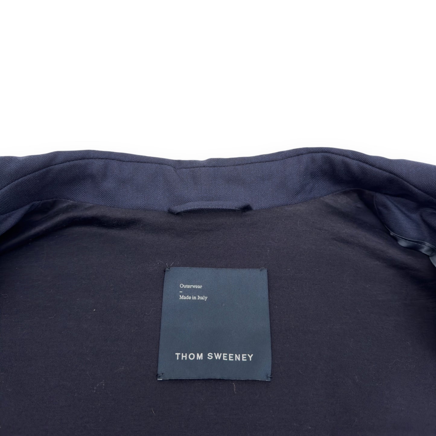 THOM SWEENEY BESPOKE WOOL ZIP-THROUGH BOMBER JACKET NAVY L