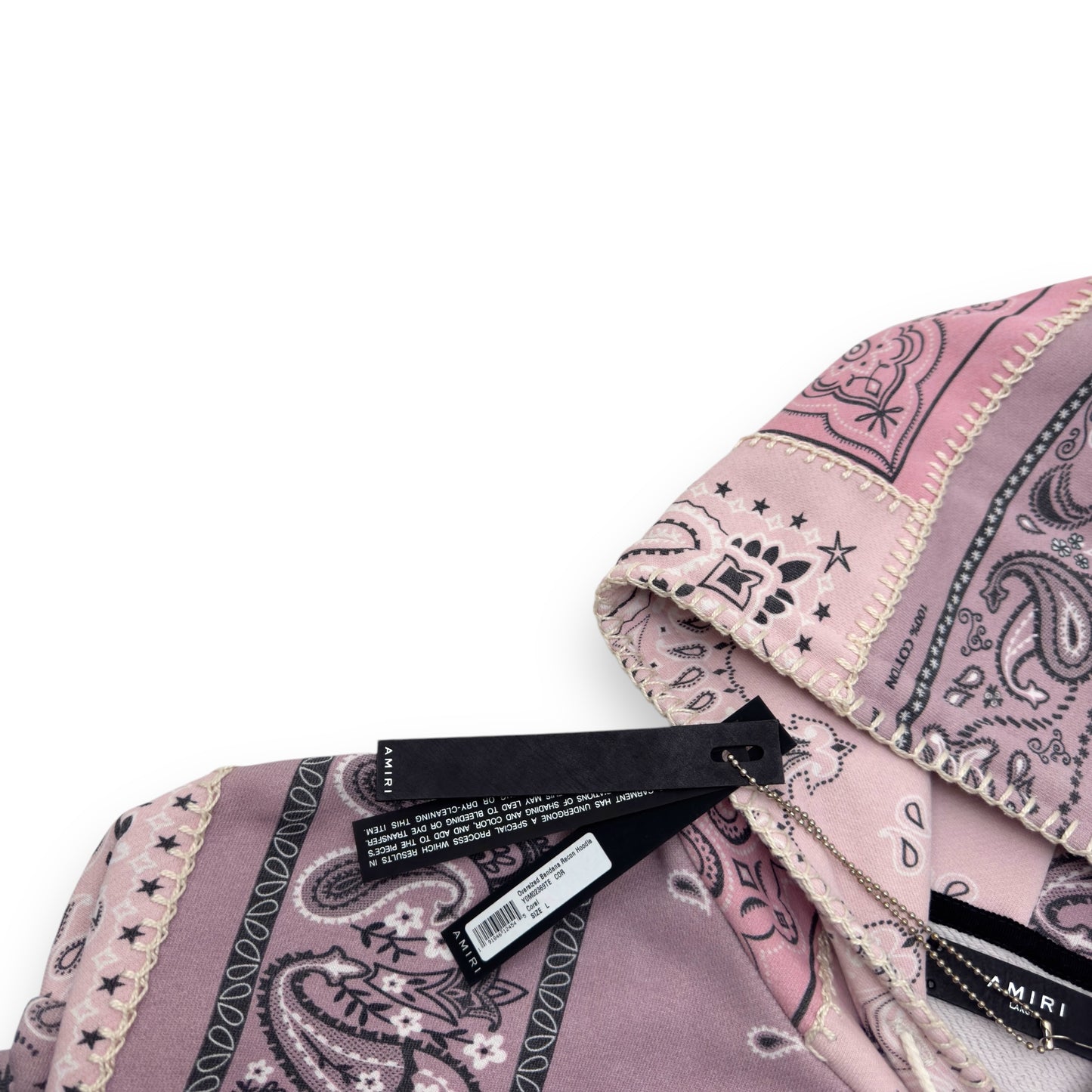 AMIRI OVERSIZED BANDANA RECONSTRUCTED HOODIE PINK L