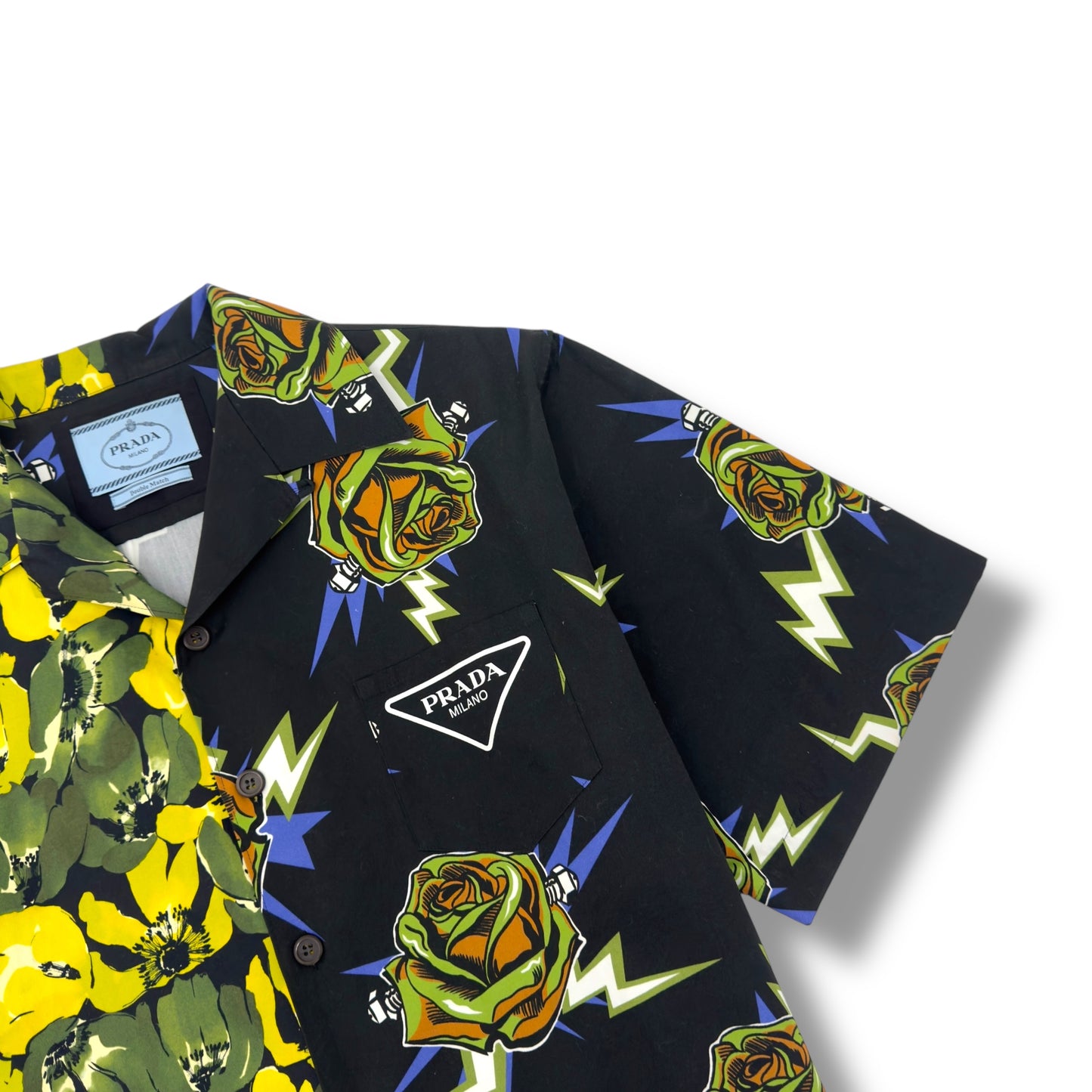 PRADA DOUBLE MATCH BOWLING SHIRT YELLOW / BLACK L