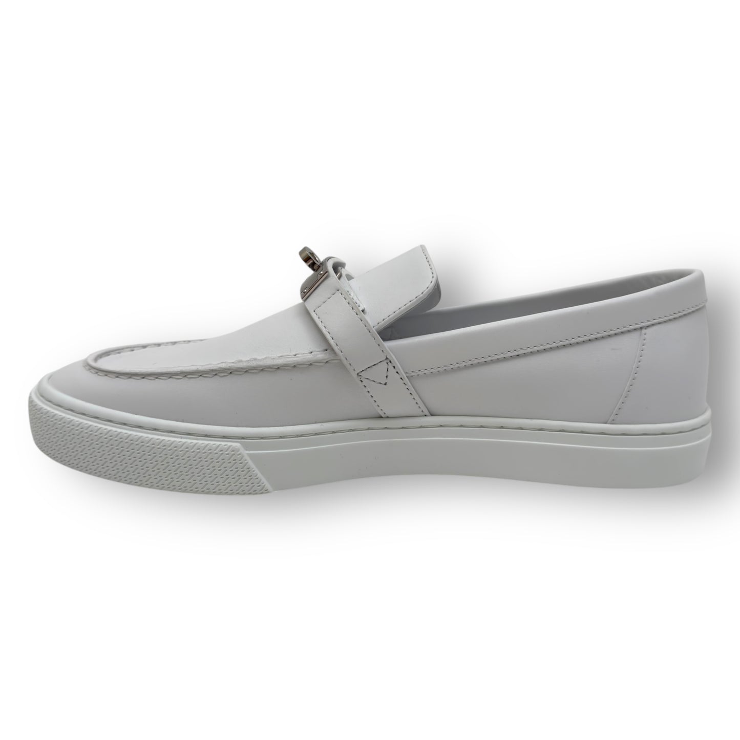 HERMÈS GAME SLIP-ON LEATHER SNEAKER WHITE / SILVER EU42.5 / UK8.5