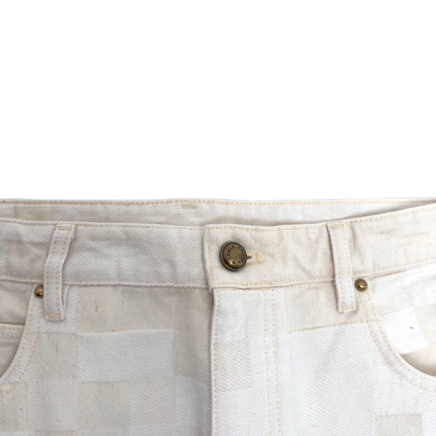 LOUIS VUITTON JACQUARD DENIM SKATE TROUSERS ECRU WHITE W34”