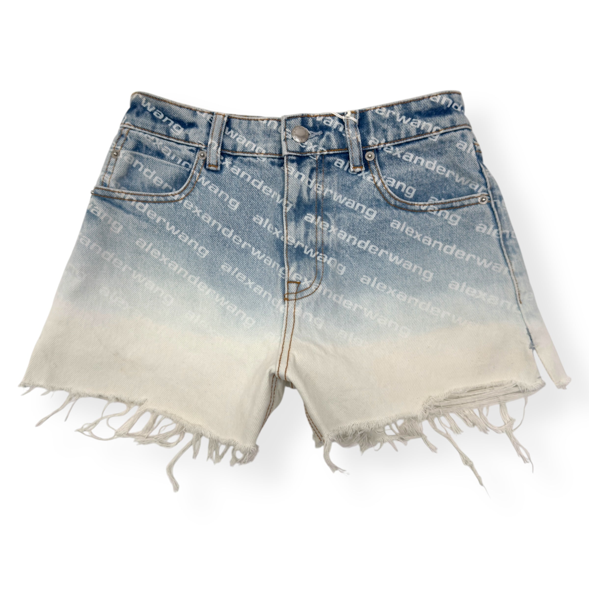 ALEXANDER WANG MONOGRAM HIGH RISE DENIM SHORTS BLUE / WHITE W25”