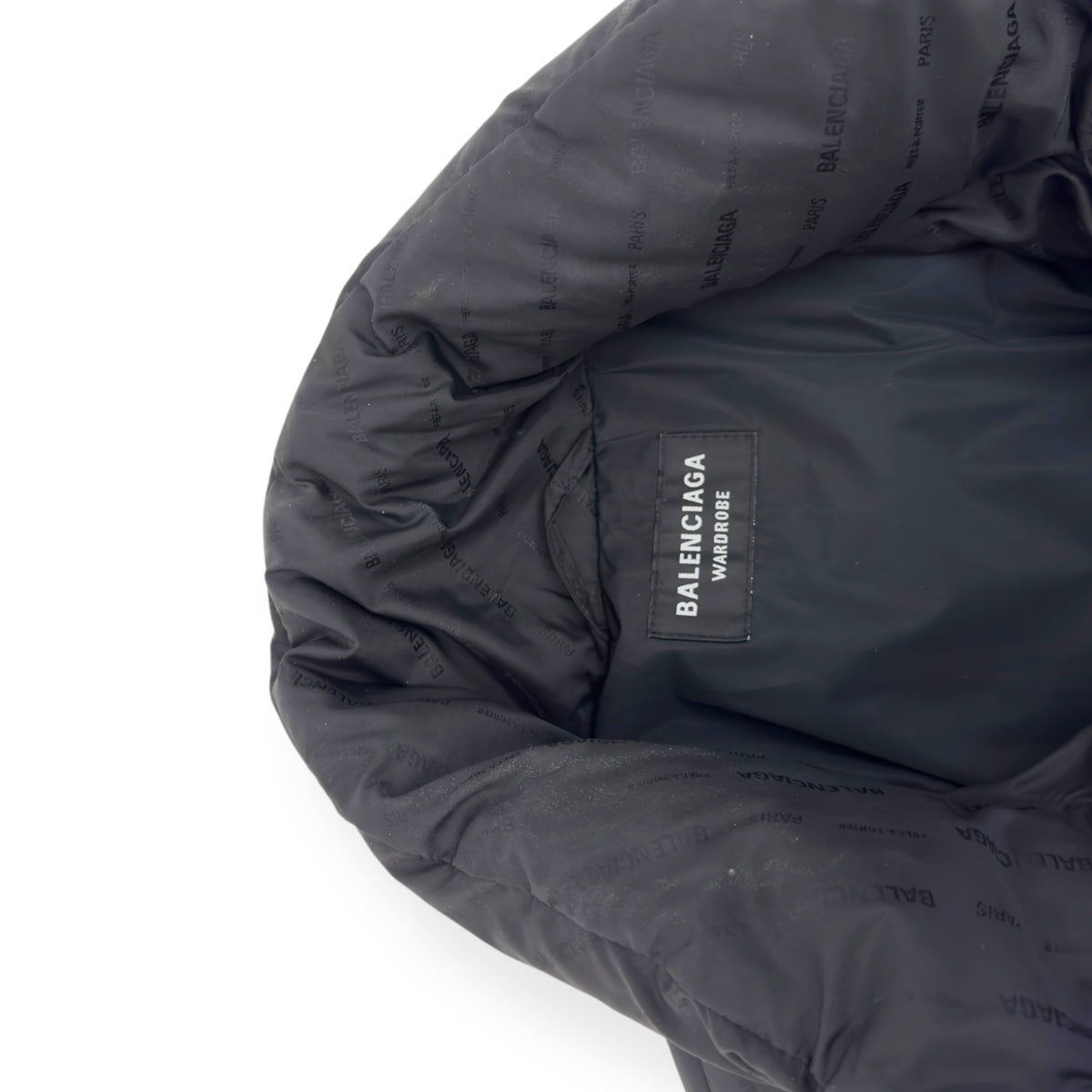 BALENCIAGA OVERSIZED QUILTED LOGO-JACQUARD SHELL PUFFER JACKET BLACK 46 / XS