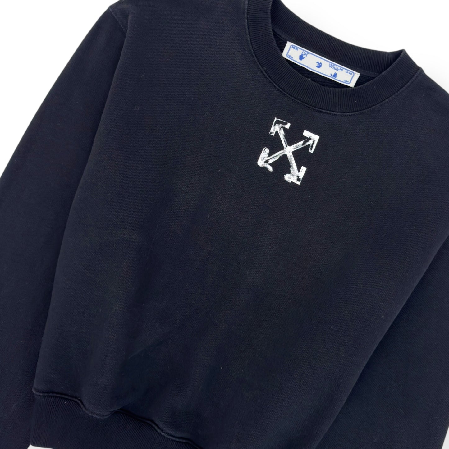 OFF-WHITE WOMENS LOGO PRINT CROPPED SWEATSHIRT BLACK / WHITE S