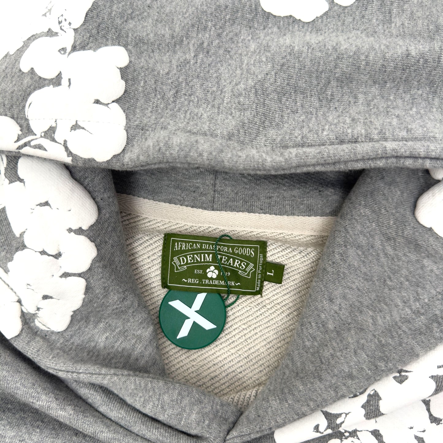 DENIM TEARS THE COTTON WREATH HOODIE GREY / WHITE L