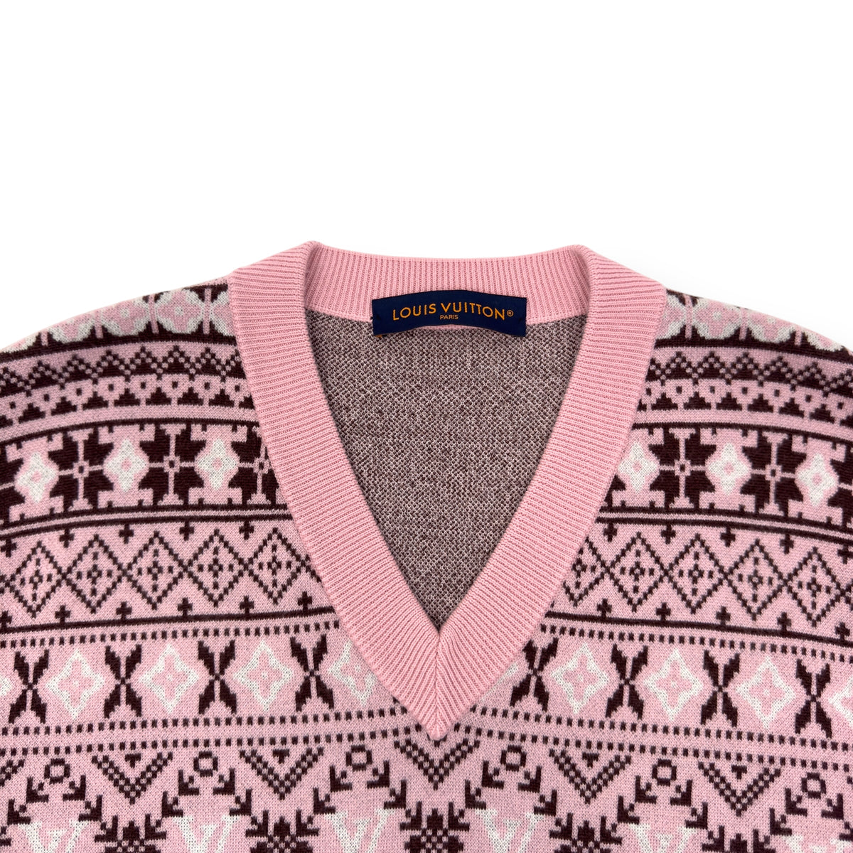 LOUIS VUITTON X TYLER THE CREATOR FAIR ISLE JACQUARD MERINO WOOL VEST LUXURY PINK XXL
