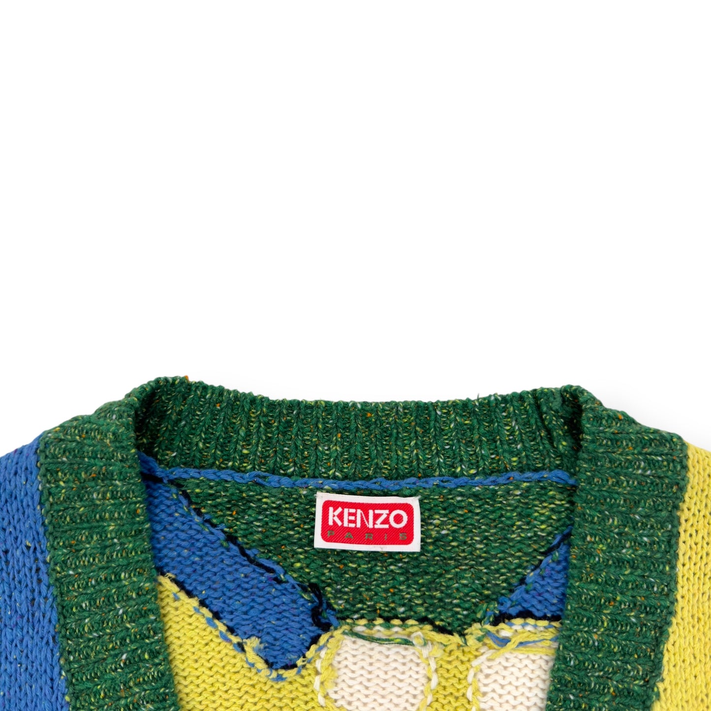 KENZO PARIS V-NECK ABSTRACT CARDIGAN GREEN / YELLOW L