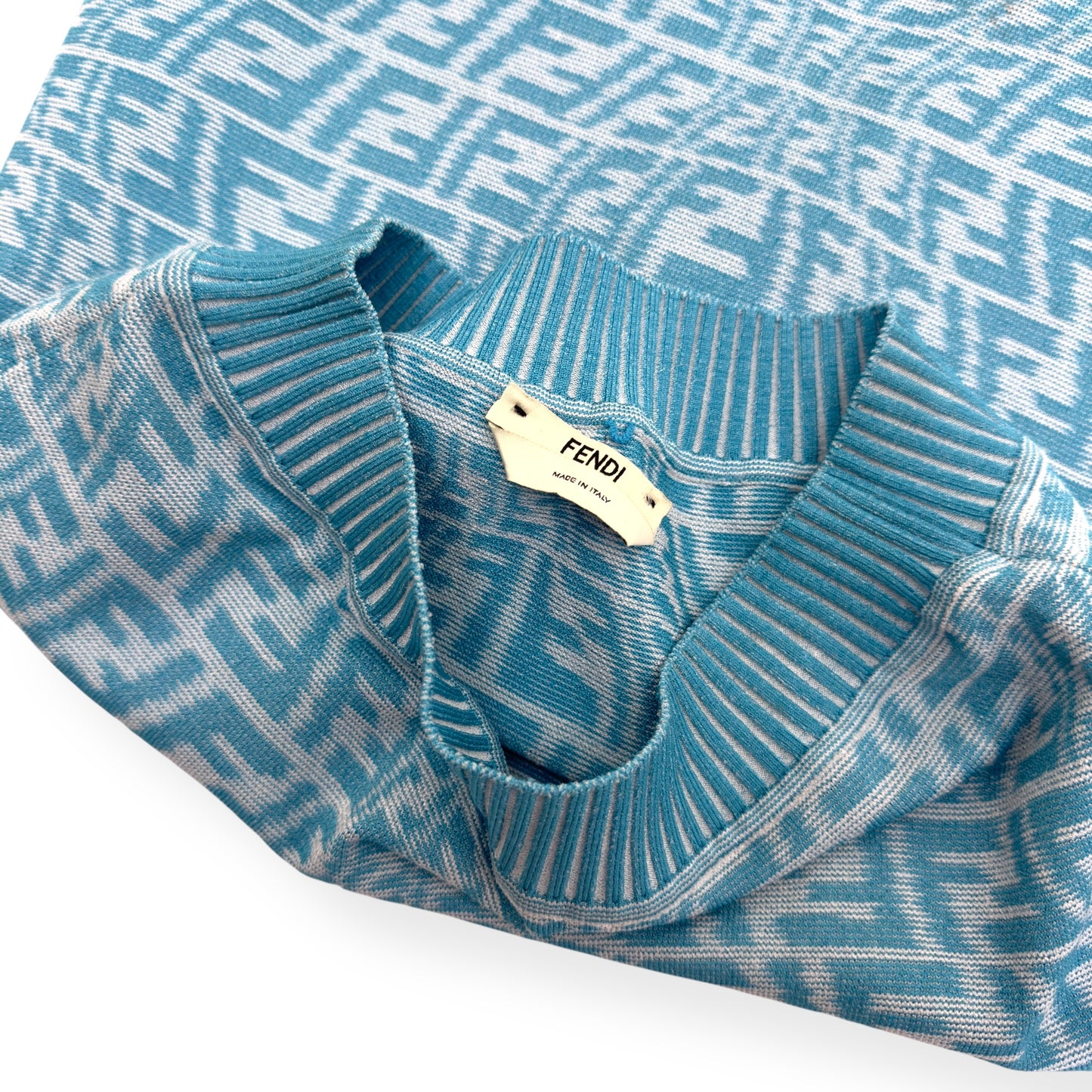 FENDI FF VERTIGO-JACQUARD KNIT MINI DRESS BLUE / WHITE 36 / XS