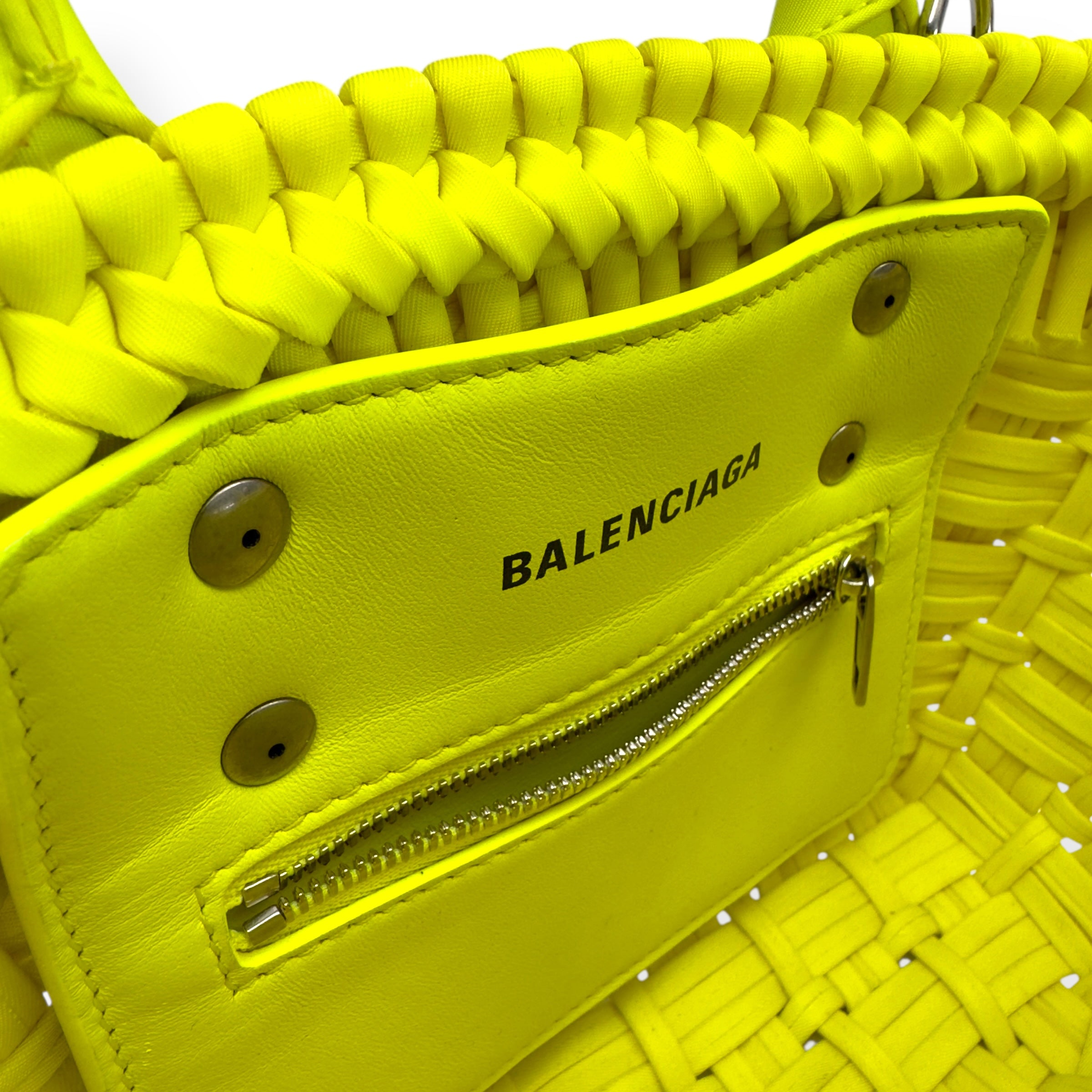 BALENCIAGA BISTRO NYLON / LEATHER SHOULDER BAG YELLOW XXS