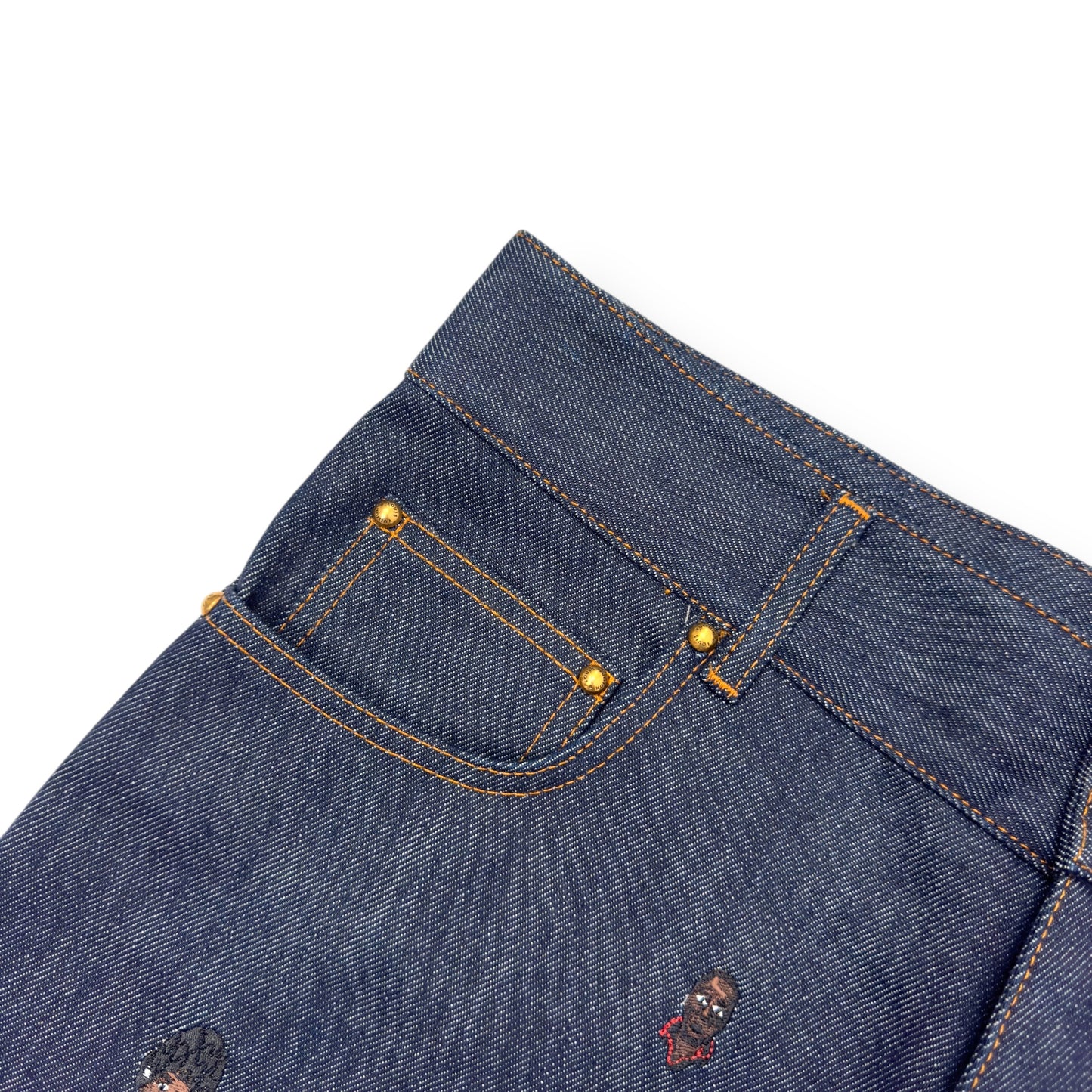 LOUIS VUITTON EMBROIDERED BOOTCUT DENIM TROUSERS INDIGO BLUE W30”