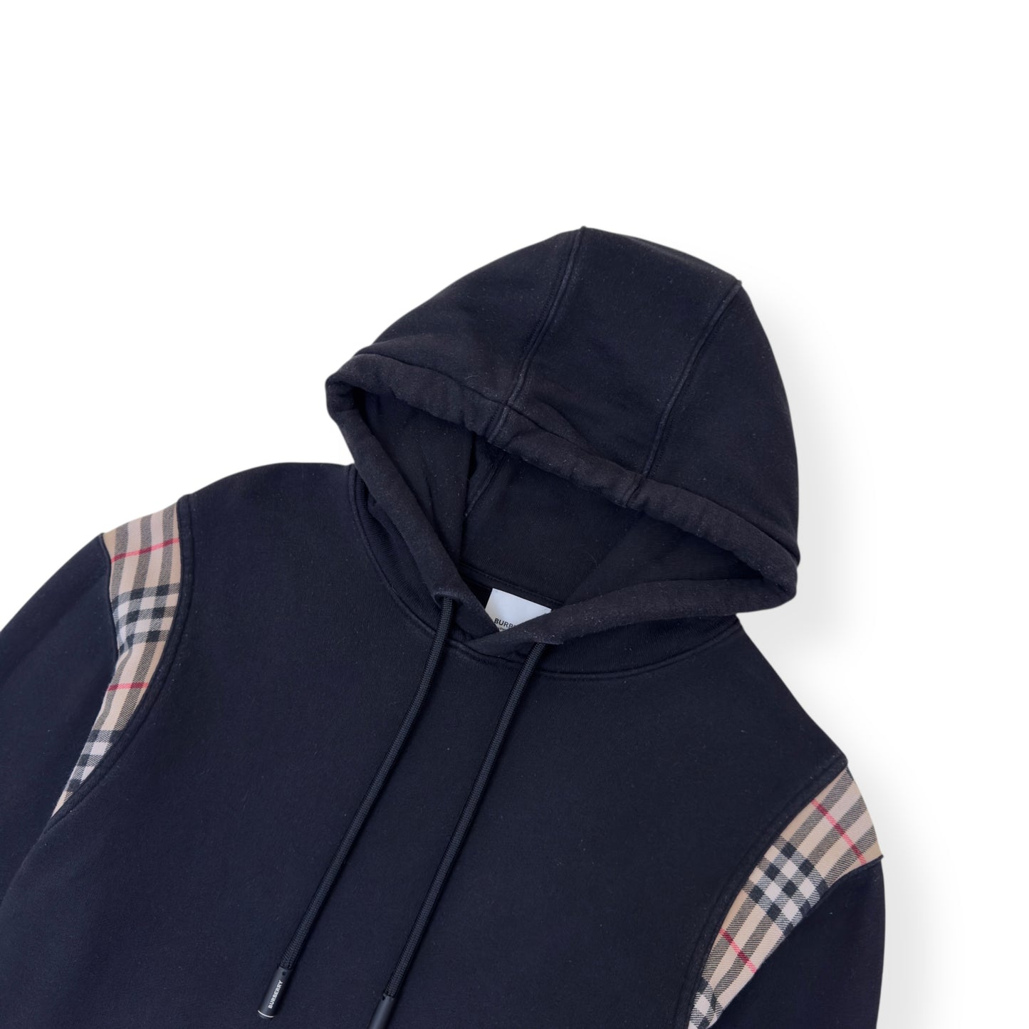 BURBERRY CHECK PANEL HOODIE BLACK M