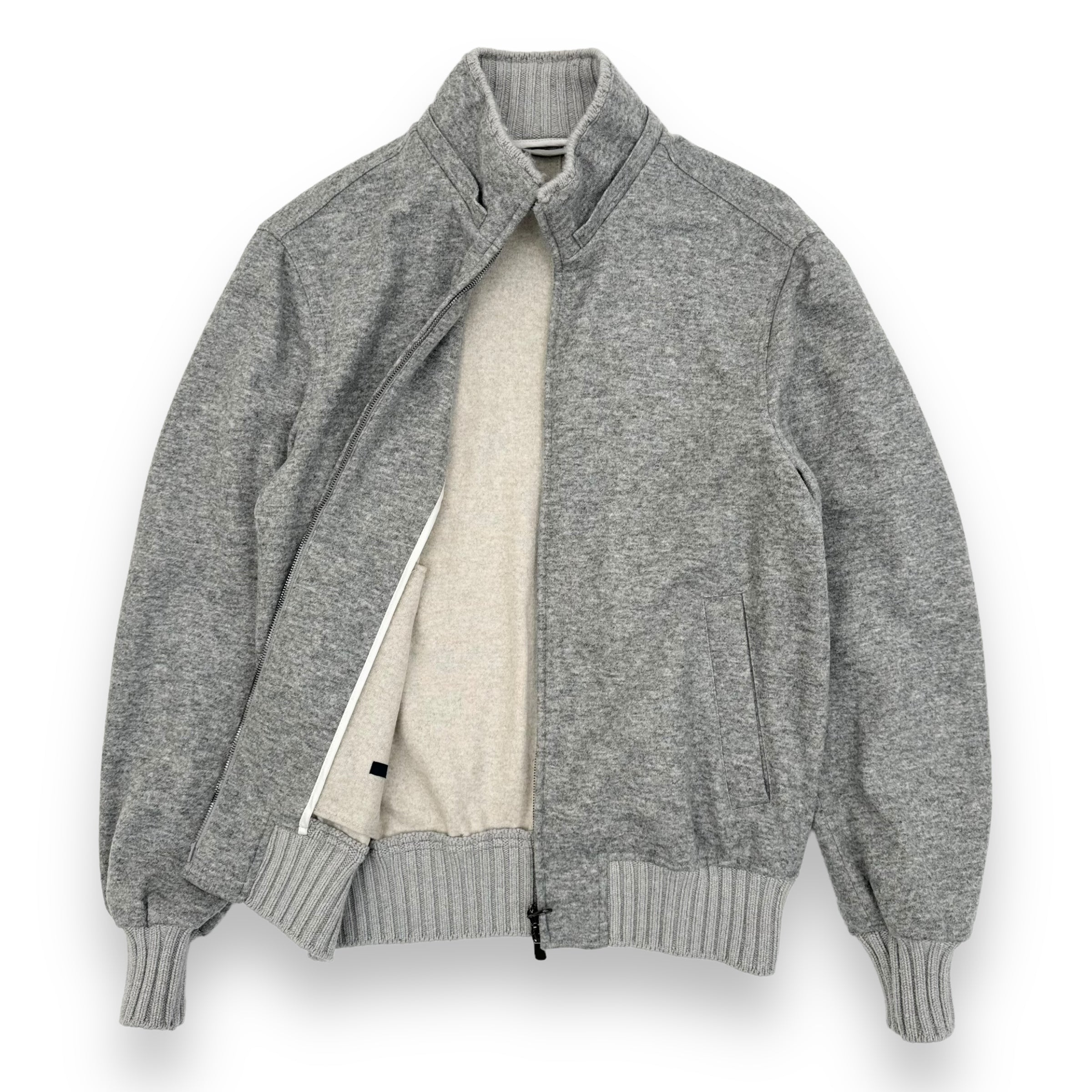 THOM SWEENEY CASHMERE BLEND BESPOKE ZIP-UP BOMBER JACKET GREY L
