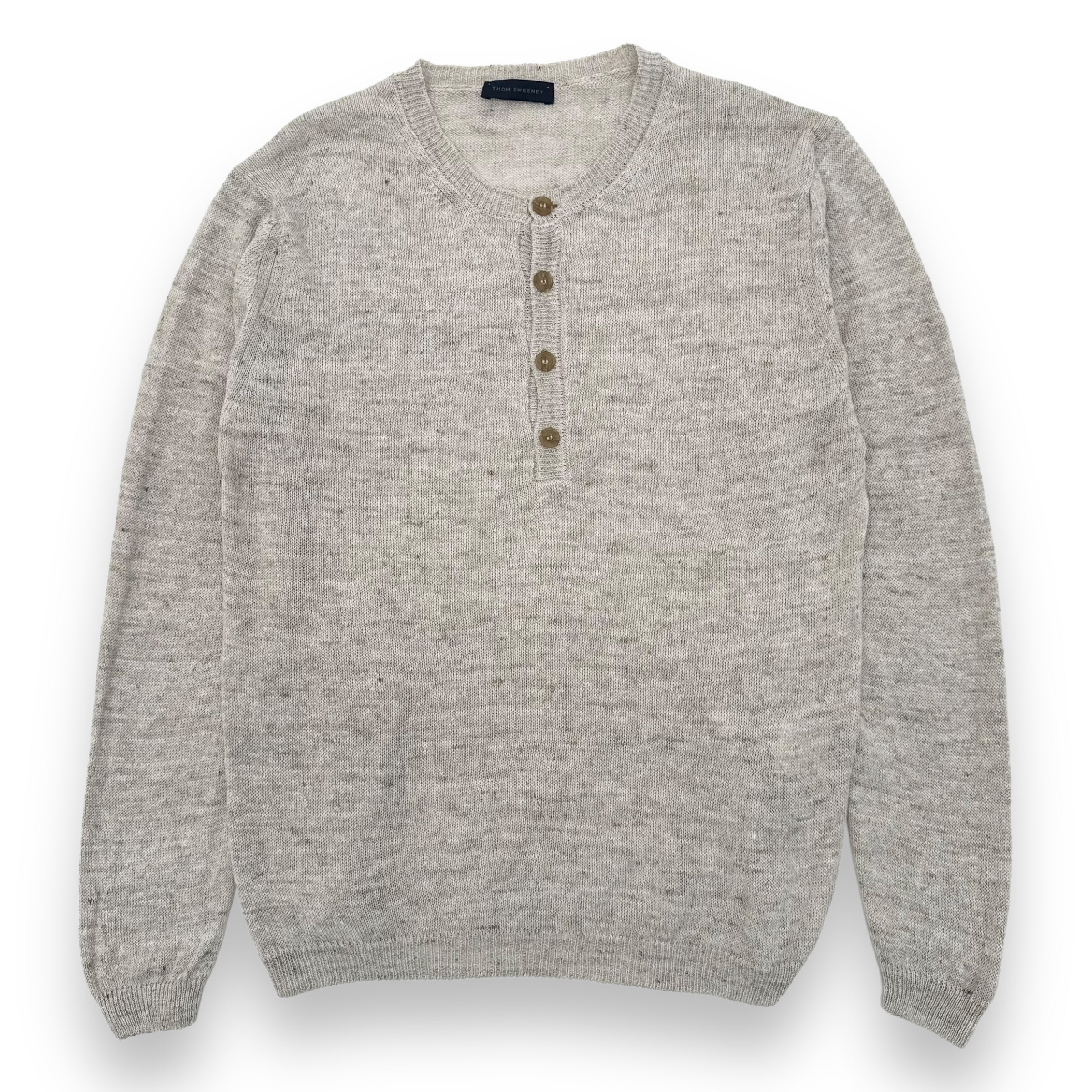 THOM SWEENEY LINEN / SILK HENLEY SWEATER BEIGE L