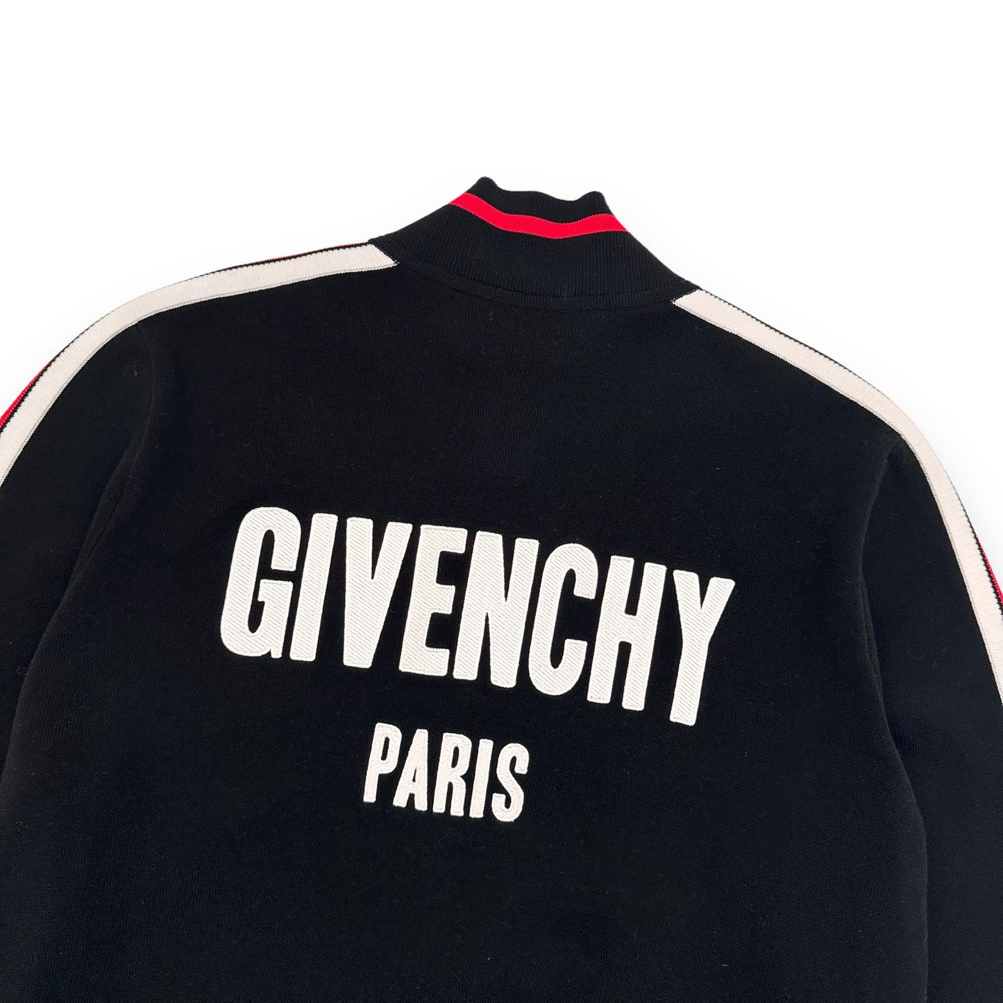 GIVENCHY KNITTED WOOL LOGO EMBROIDERED BOMBER JACKET BLACK / RED L