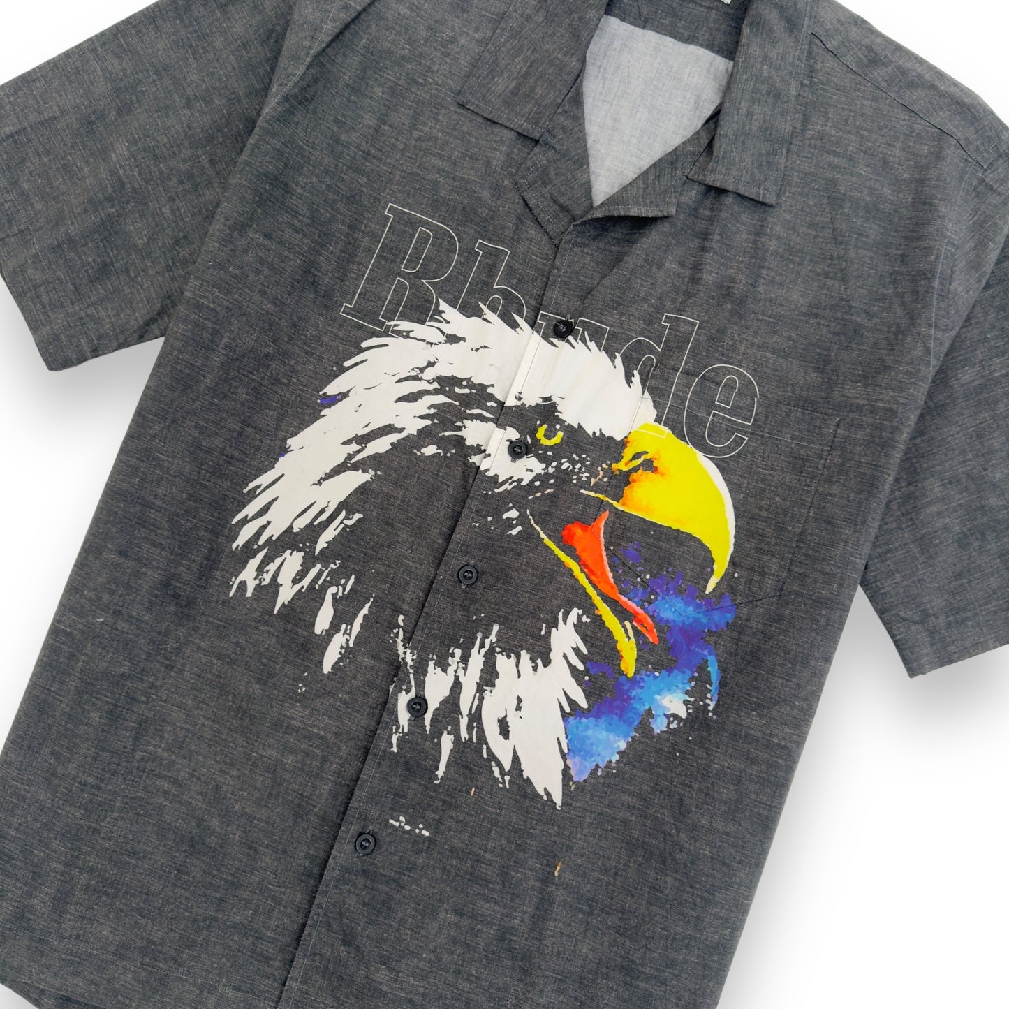 RHUDE EAGLE-PRINT BOWLING SHIRT GREY M