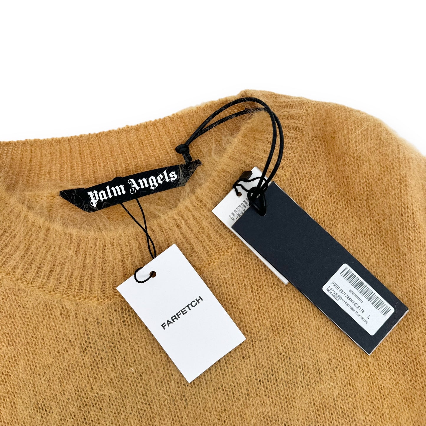 PALM ANGELS MOHAIR PALM-MOTIF CREW-NECK SWEATER BEIGE / YELLOW L