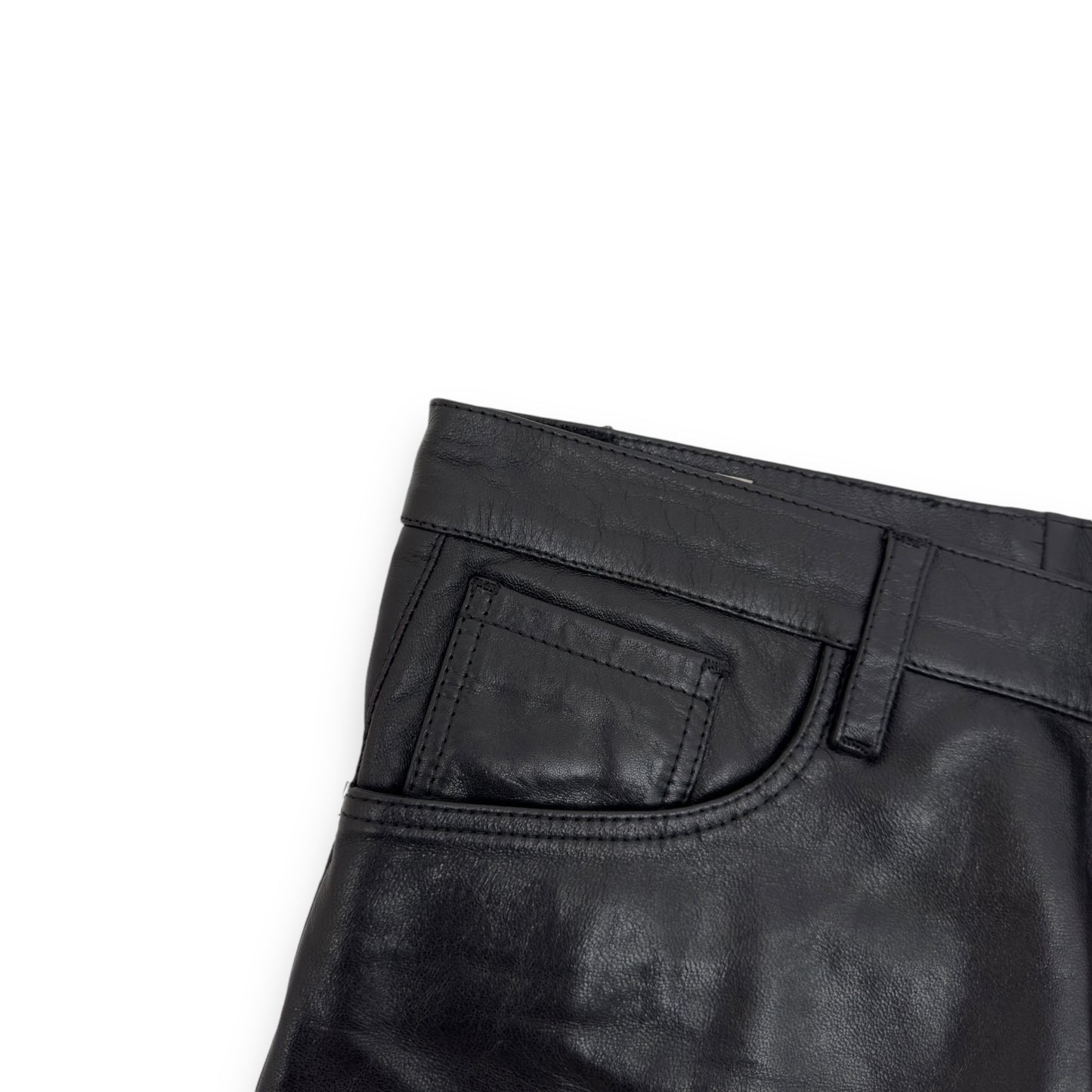 DRIES VAN NOTEN LEATHER STRAIGHT LEG TROUSERS 34"