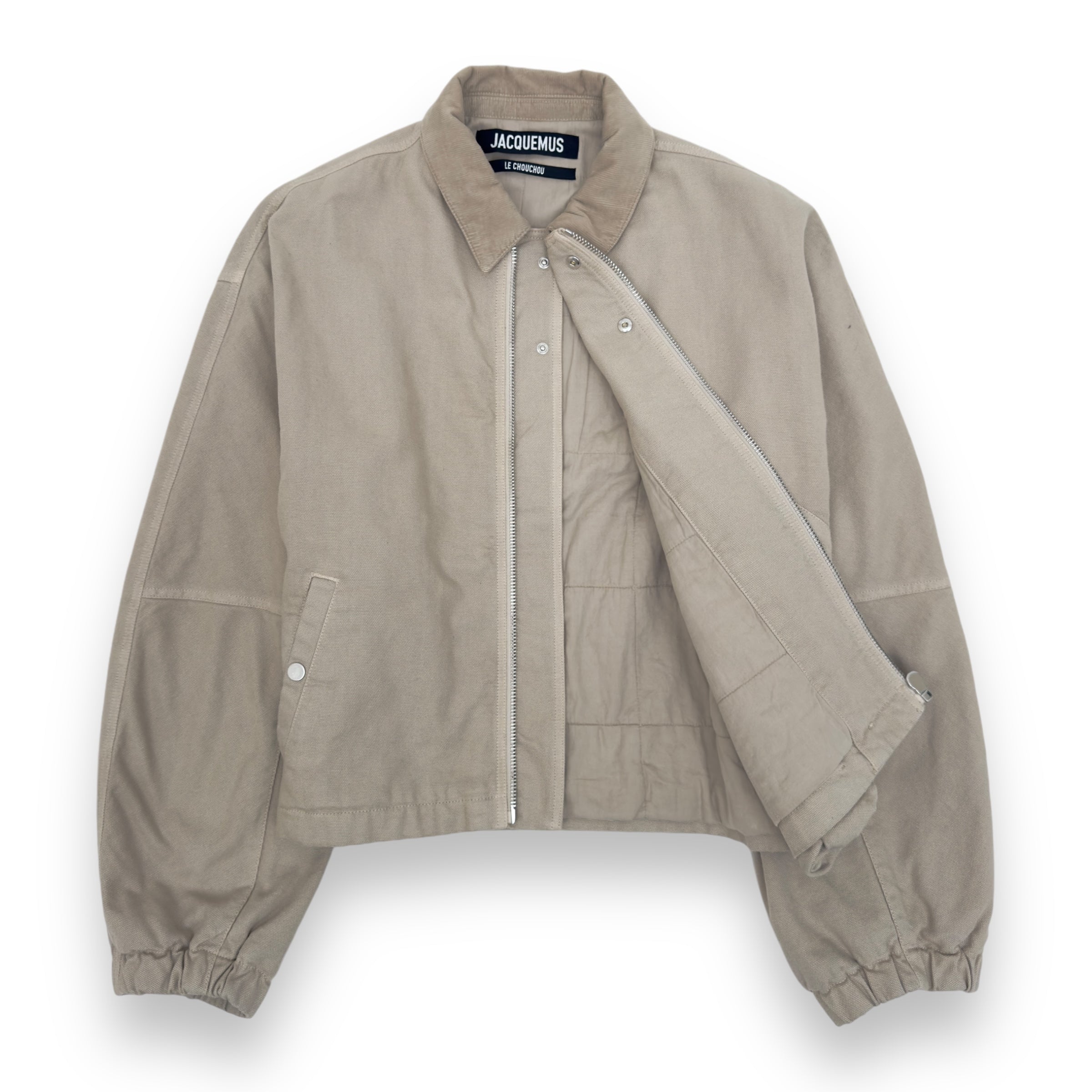 JACQUEMUS CROPPED LE BLOUSON TRIVELA UTILITY COTTON JACKET NATURAL XS