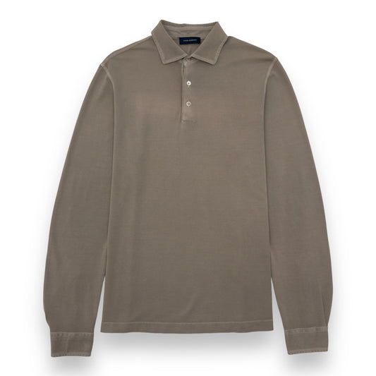 THOM SWEENEY LONG SLEEVE POLO SHIRT TAUPE M