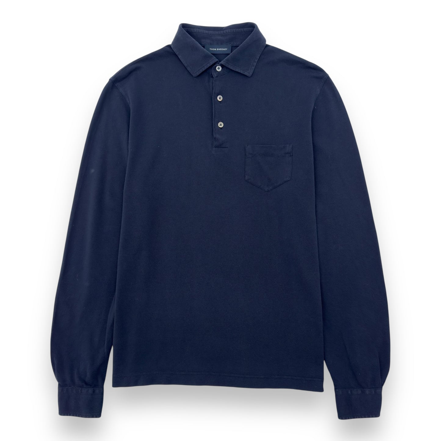 THOM SWEENEY LONG SLEEVE COTTON POLO SHIRT NAVY BLUE L