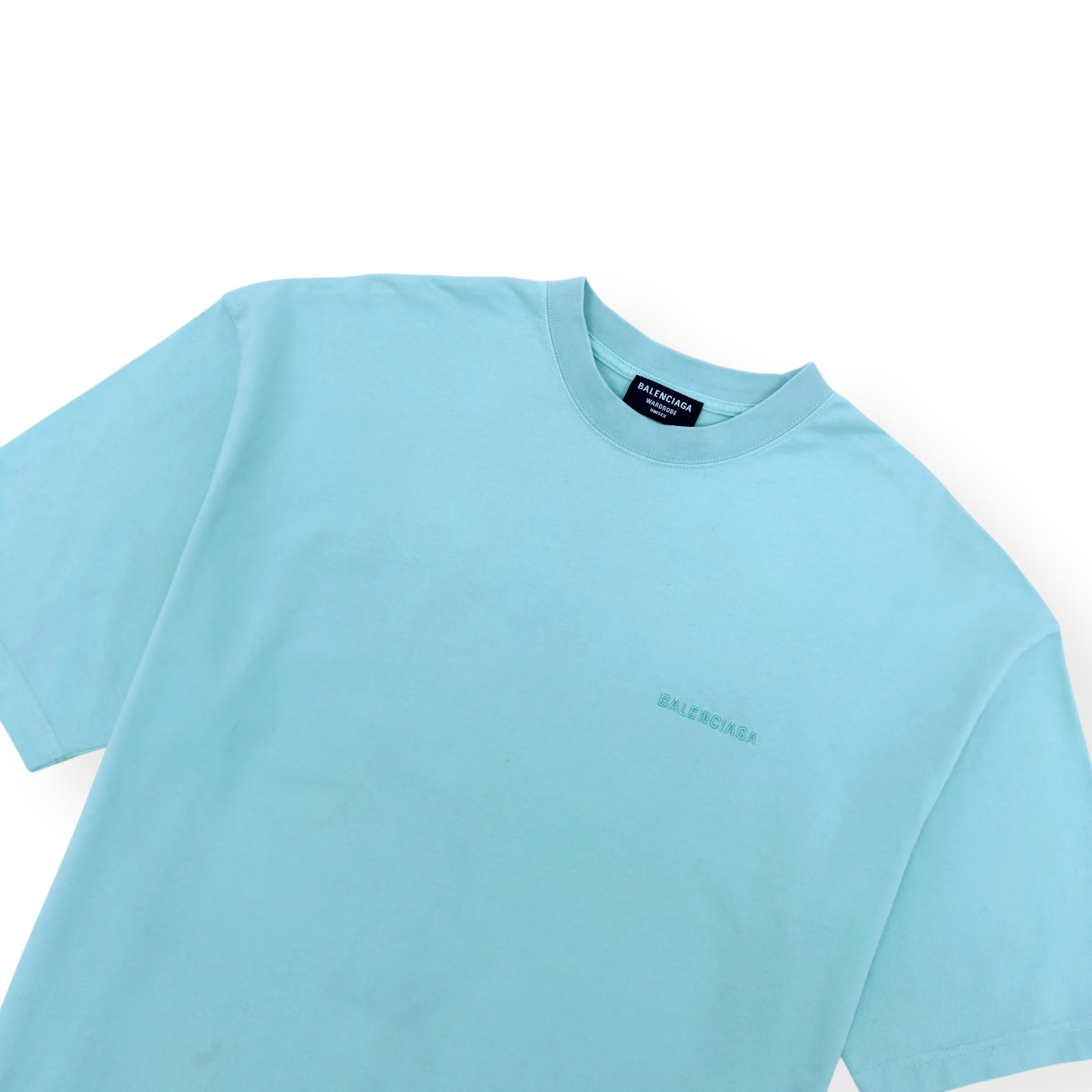 BALENCIAGA EMBROIDERED LOGO T-SHIRT TEAL BLUE XL