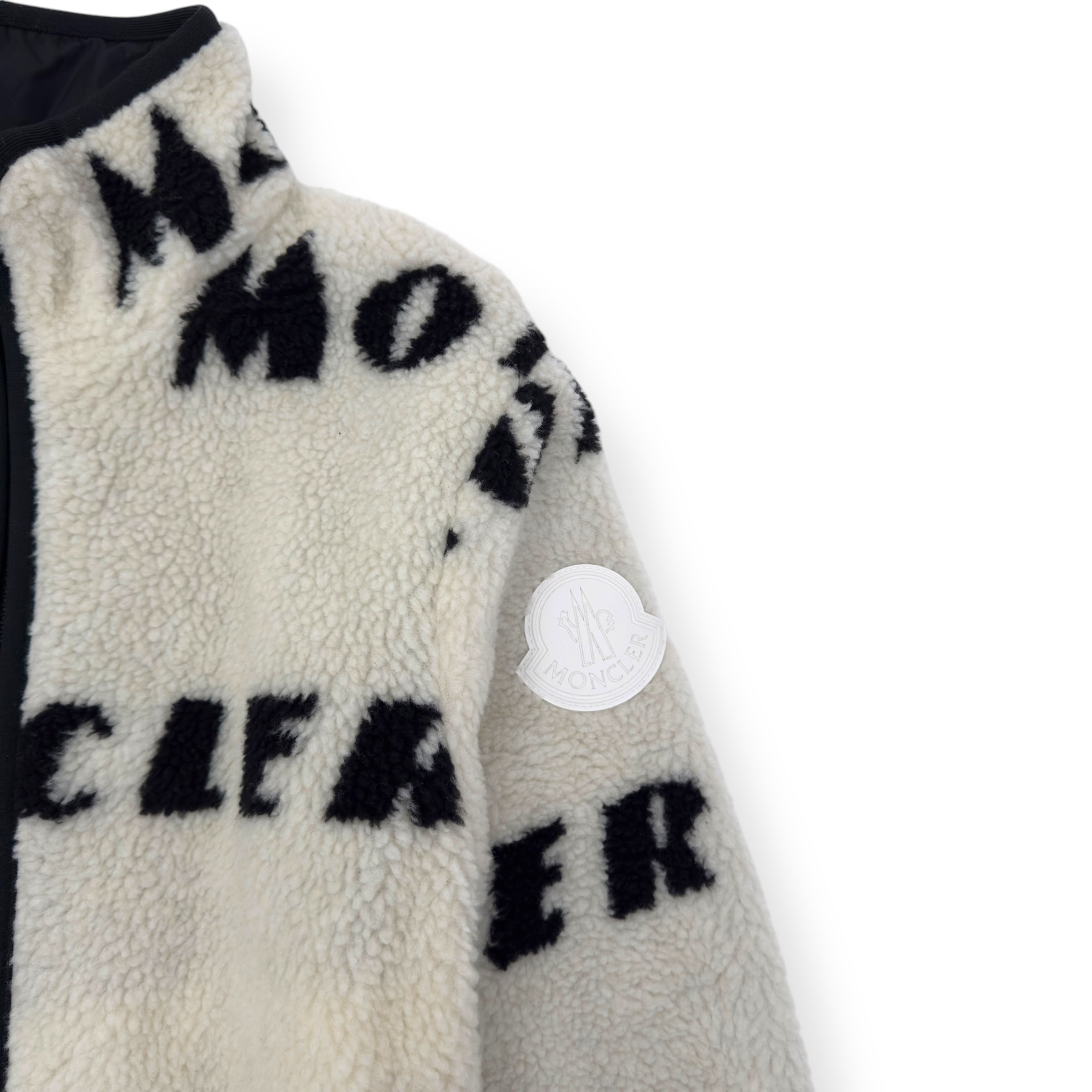 MONCLER REVERSIBLE ALL OVER LOGO FLEECE JACKET WHITE / BLACK S