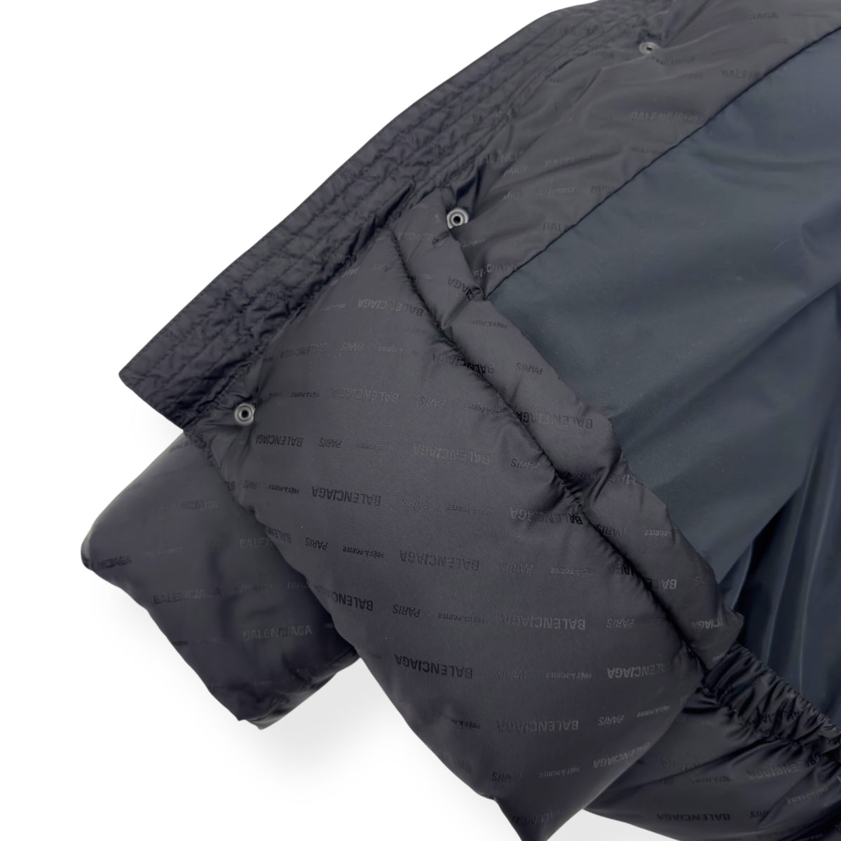 BALENCIAGA OVERSIZED QUILTED LOGO-JACQUARD SHELL PUFFER JACKET BLACK 46 / XS